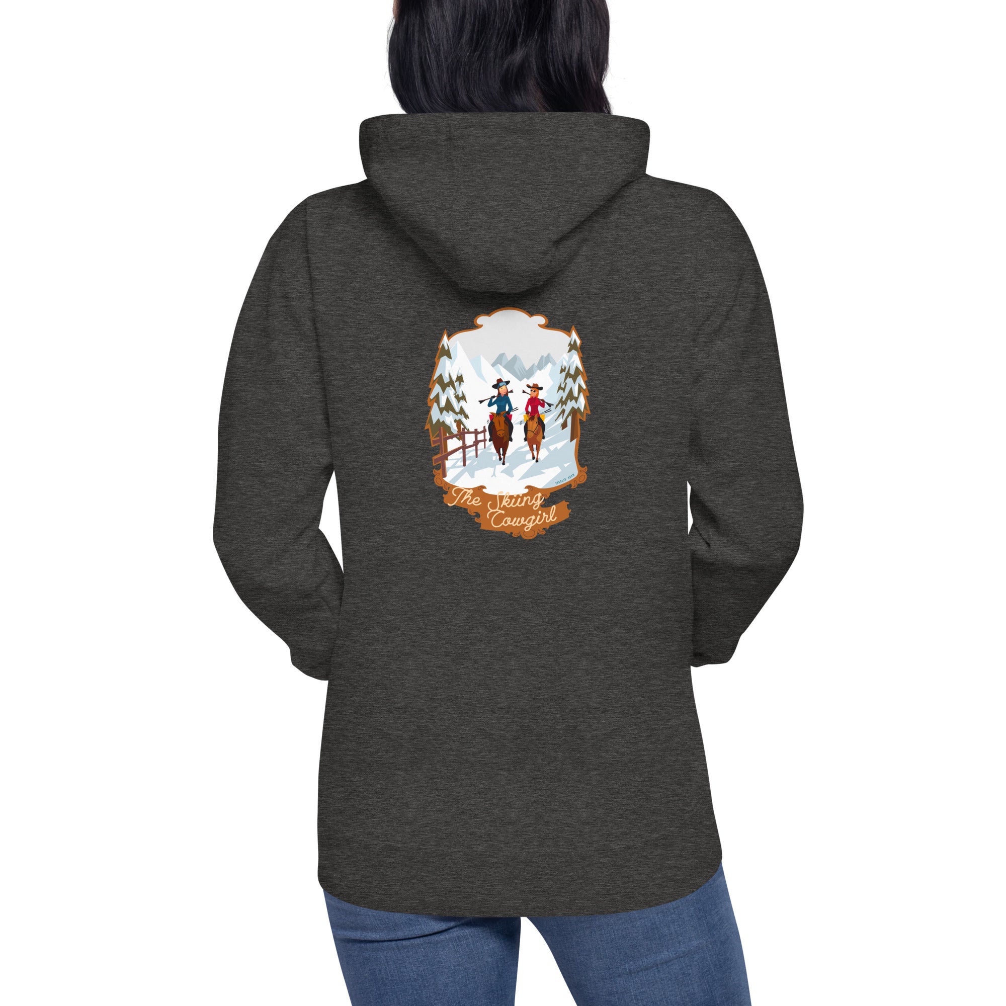 Unisex Cotton Hoodie The Skiing Cowgirl (front & back)