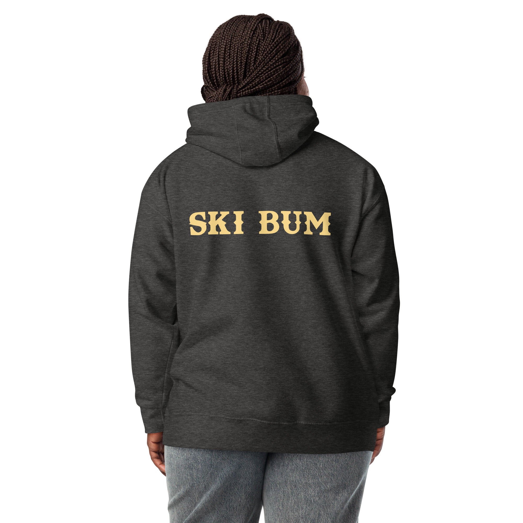 Unisex Cotton Hoodie Ski Bum light text (front & back)