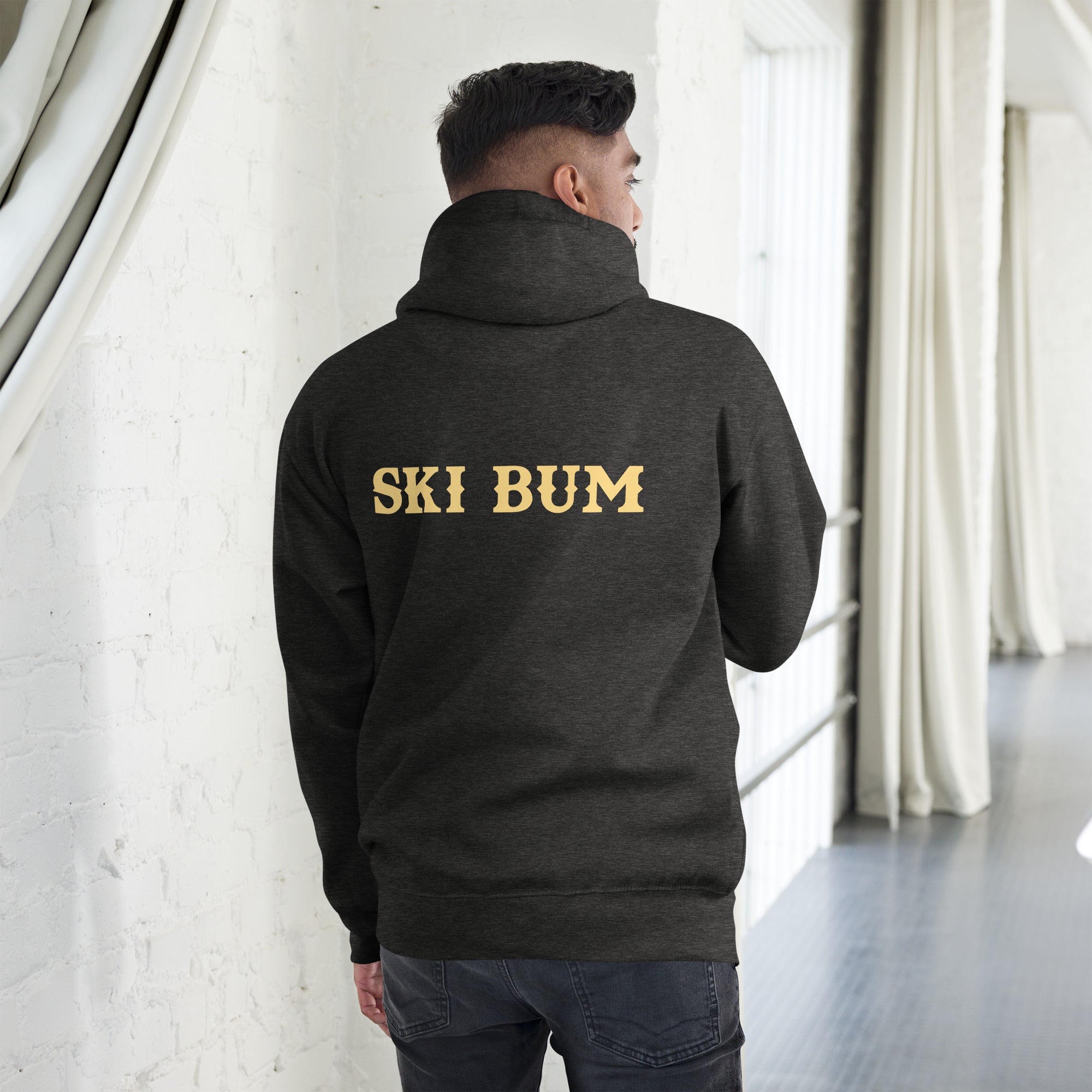 Unisex Cotton Hoodie Ski Bum light text (front & back)