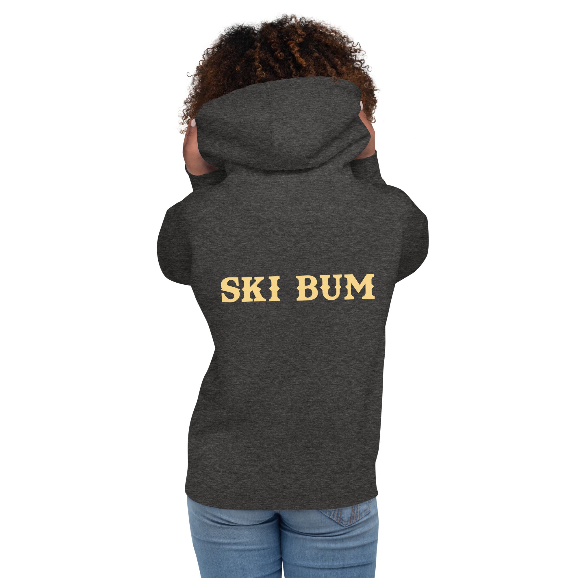 Unisex Cotton Hoodie Ski Bum light text (front & back)