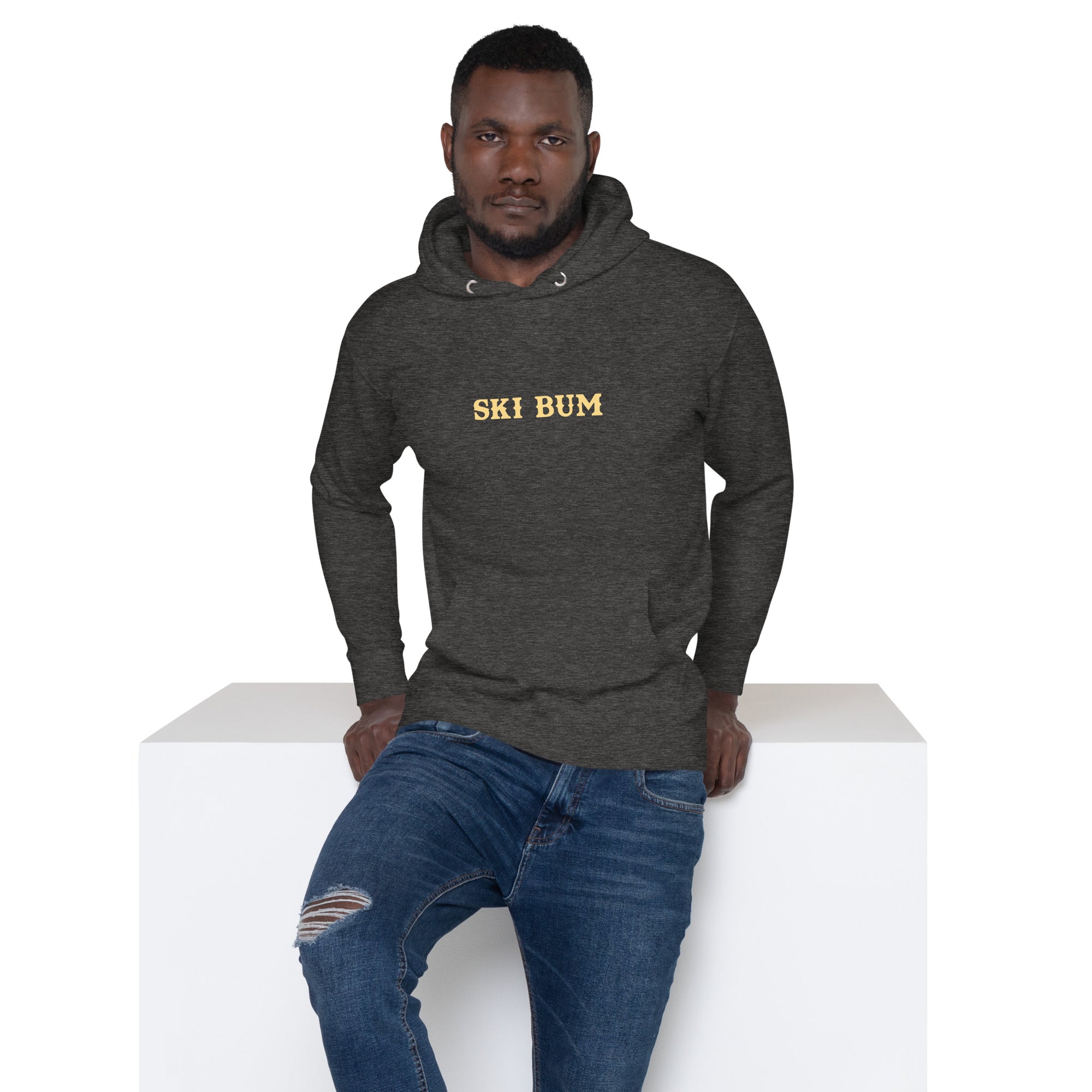 Unisex Cotton Hoodie Ski Bum light text (front & back)