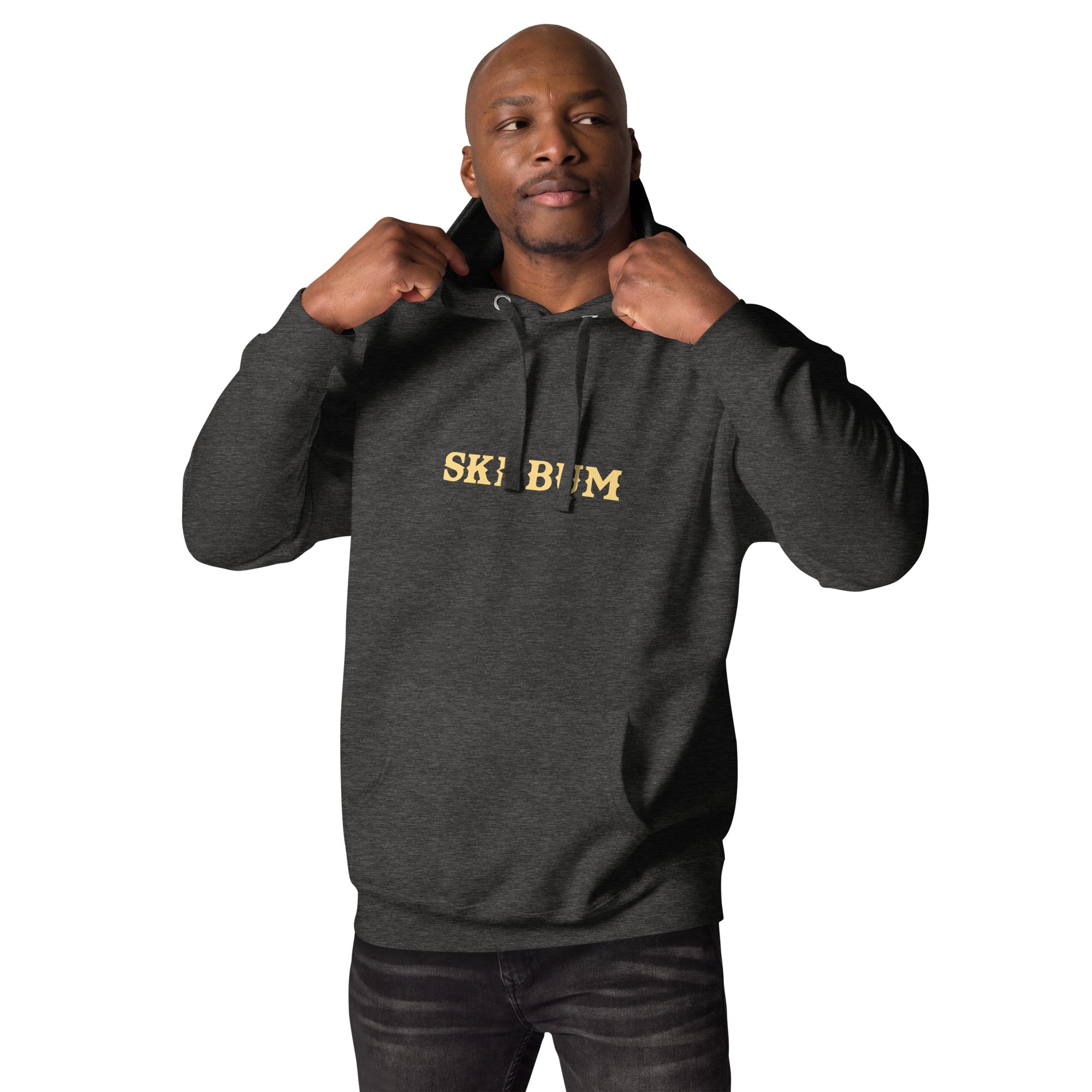 Unisex Cotton Hoodie Ski Bum light text (front & back)