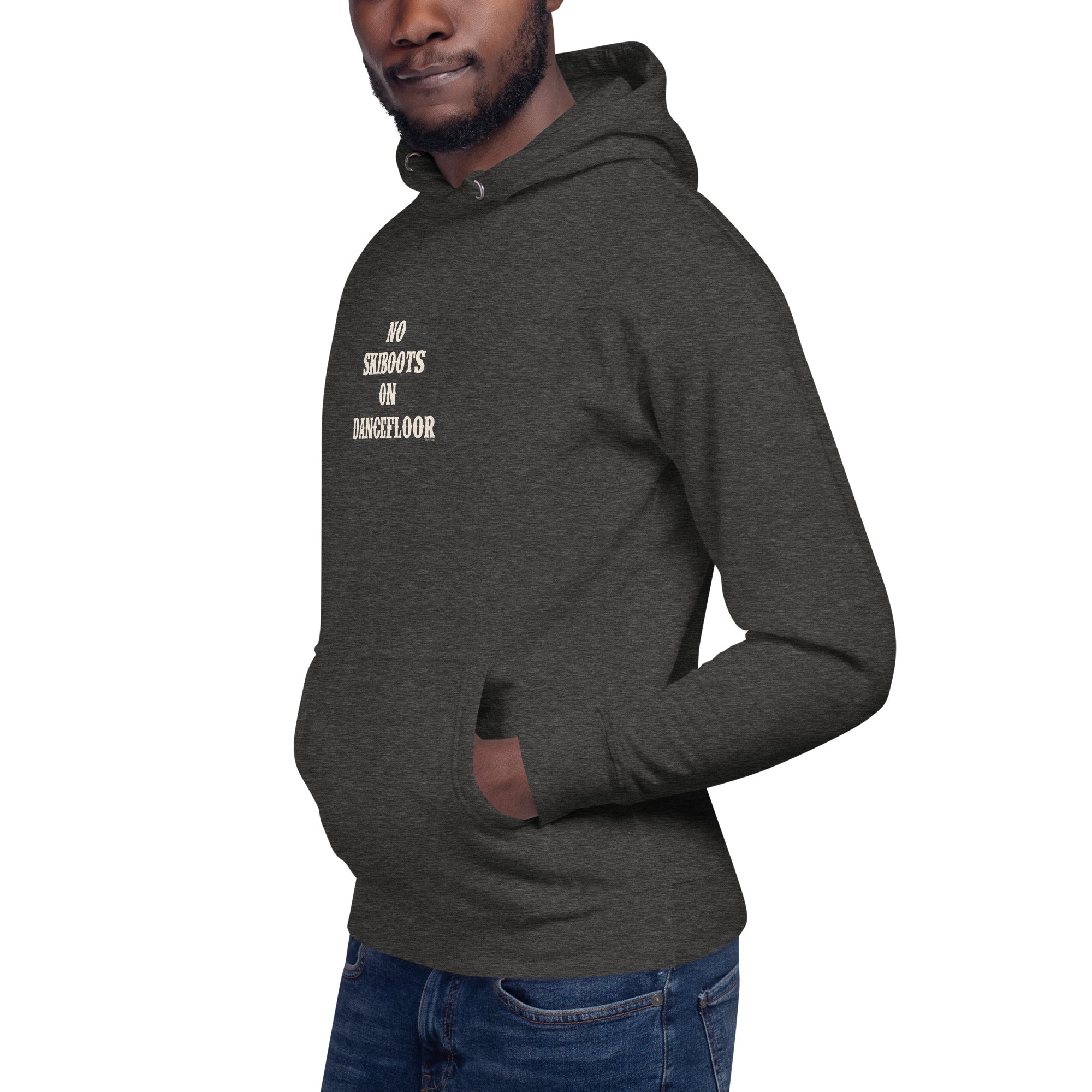 Unisex Cotton Hoodie No Skiboots on Dancefloor on dark colors