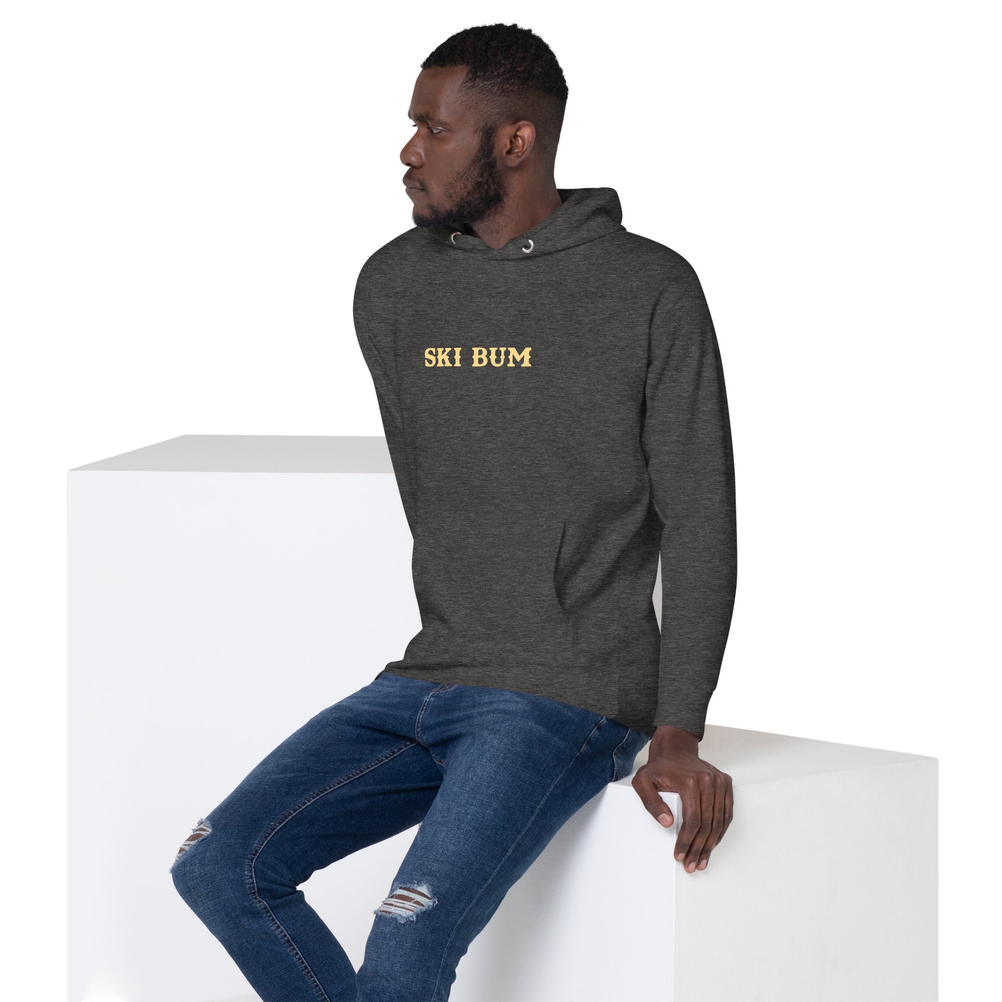 Unisex Cotton Hoodie Ski Bum light text (front & back)