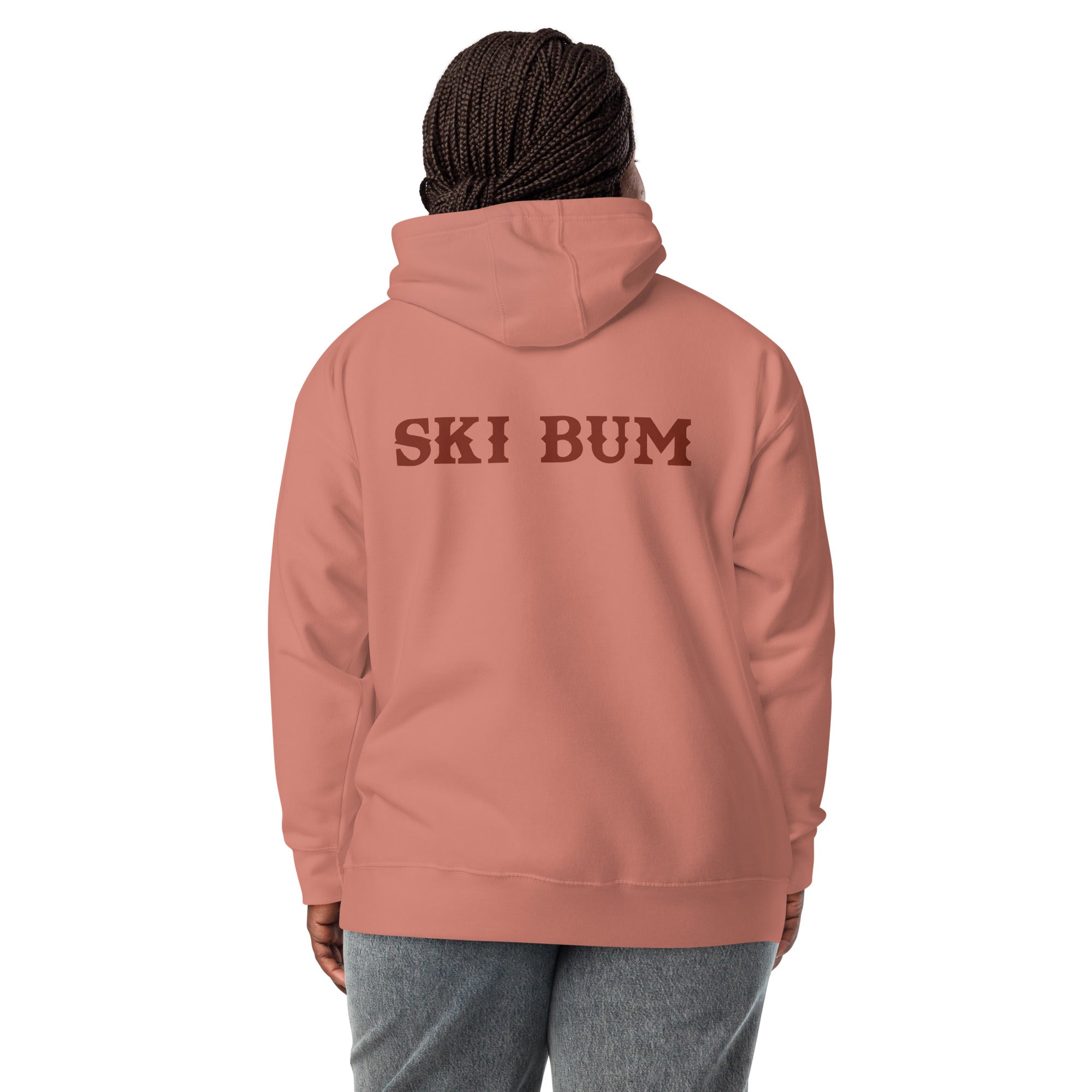 Unisex Cotton Hoodie Ski Bum dark text (front & back)