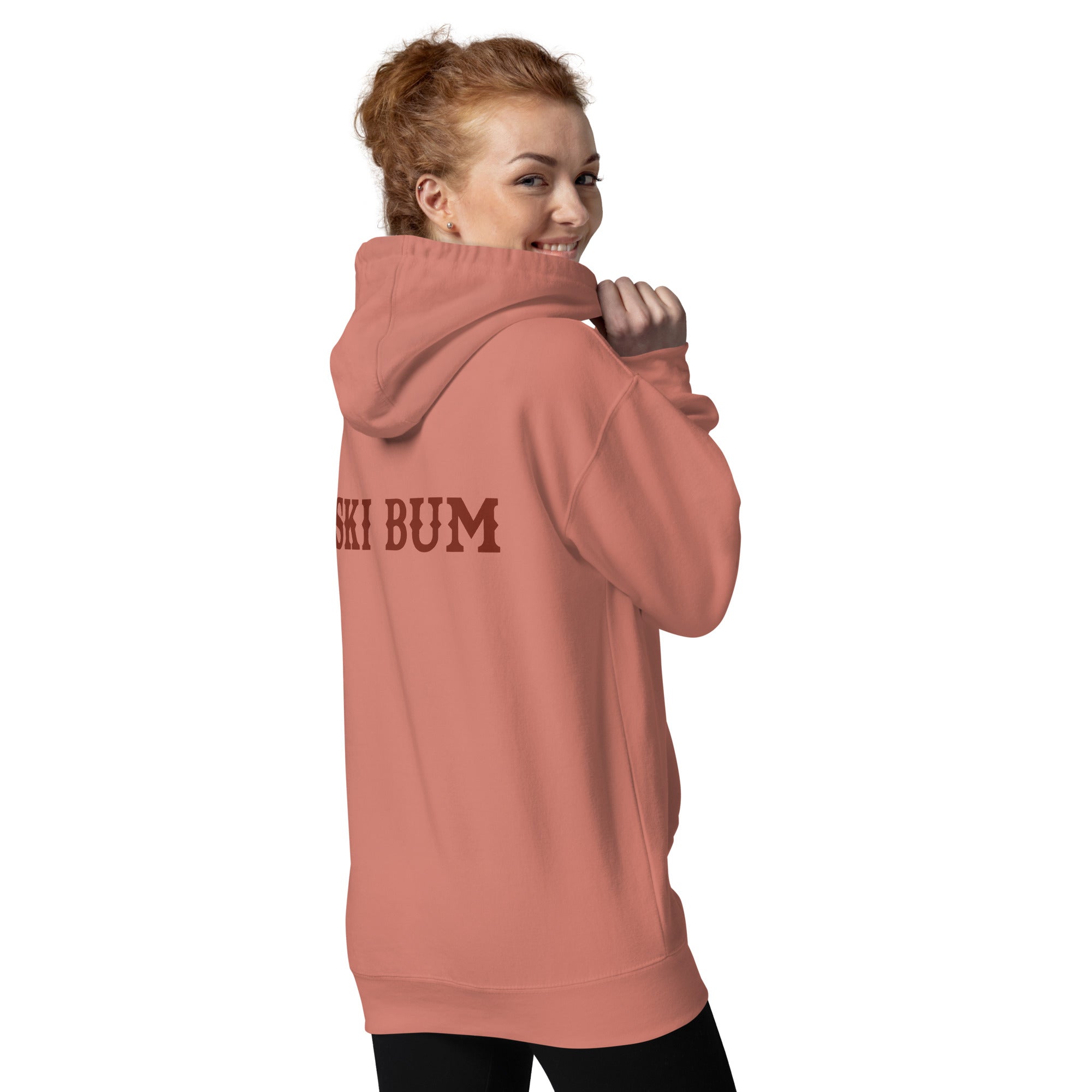 Unisex Cotton Hoodie Ski Bum dark text (front & back)