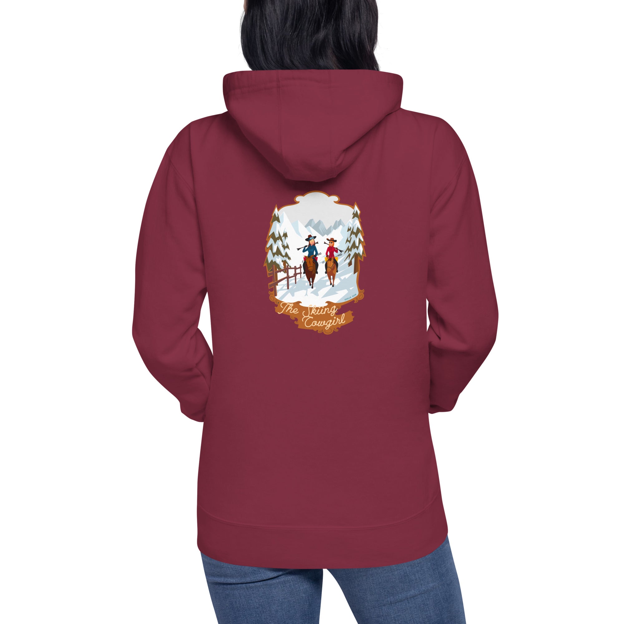 Unisex Cotton Hoodie The Skiing Cowgirl (front & back)