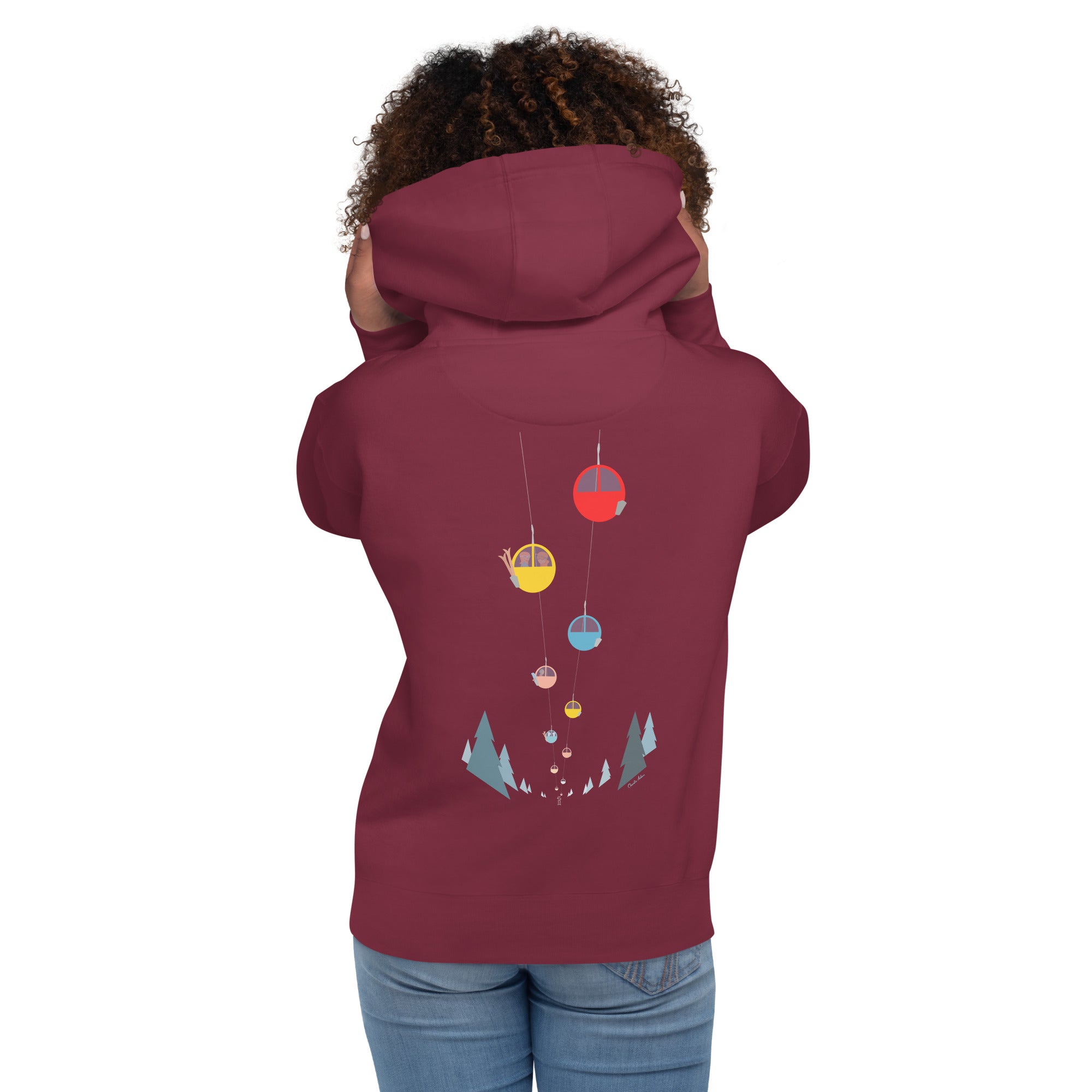 Unisex Cotton Hoodie Gondolas in the mist (back)