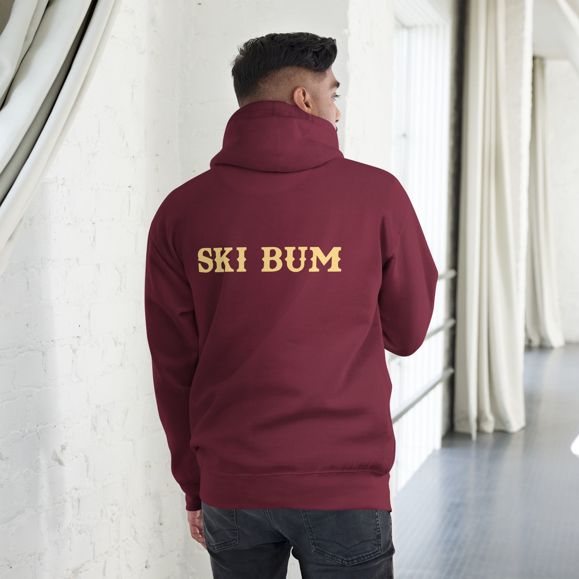 Unisex Cotton Hoodie Ski Bum light text (front & back)