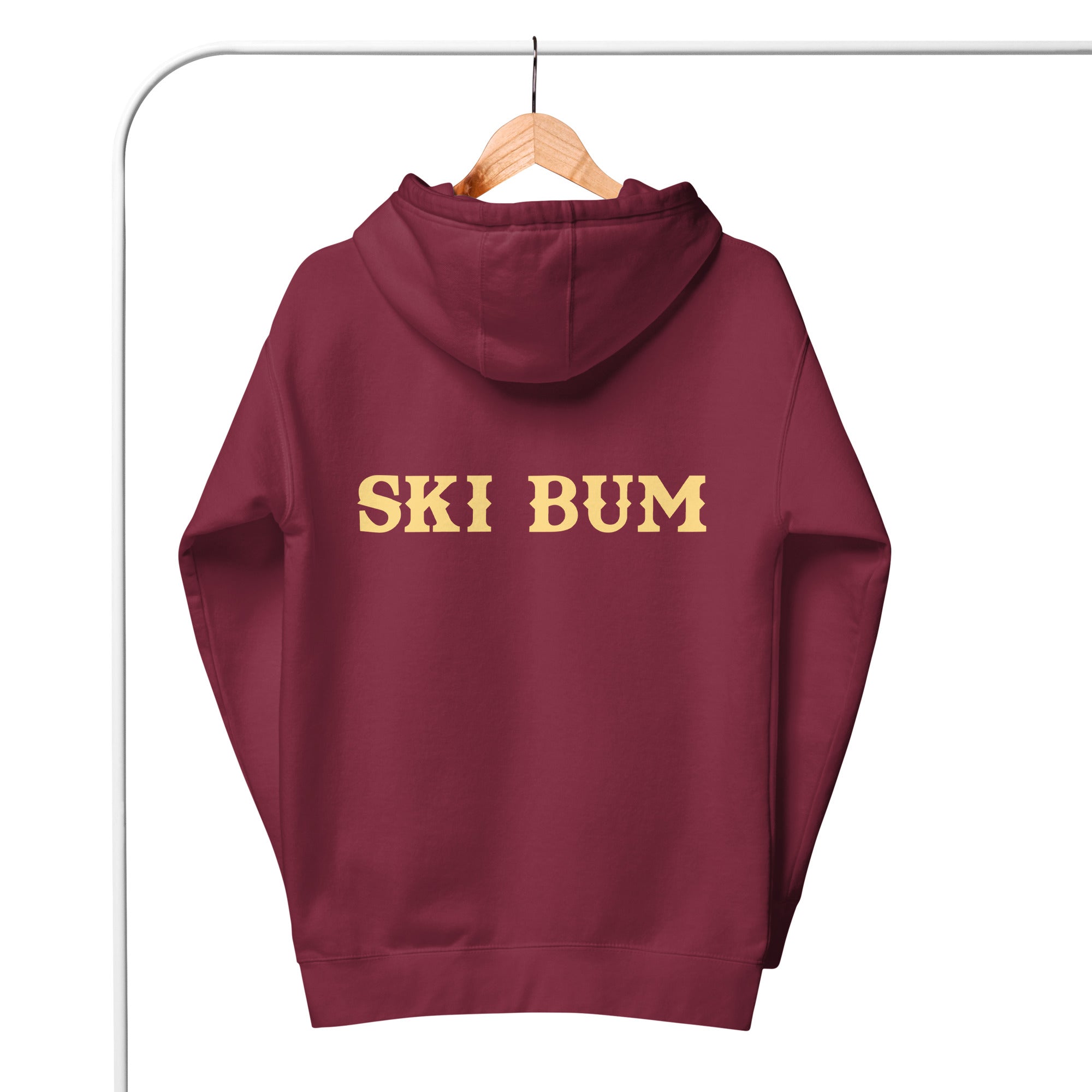 Unisex Cotton Hoodie Ski Bum light text (front & back)