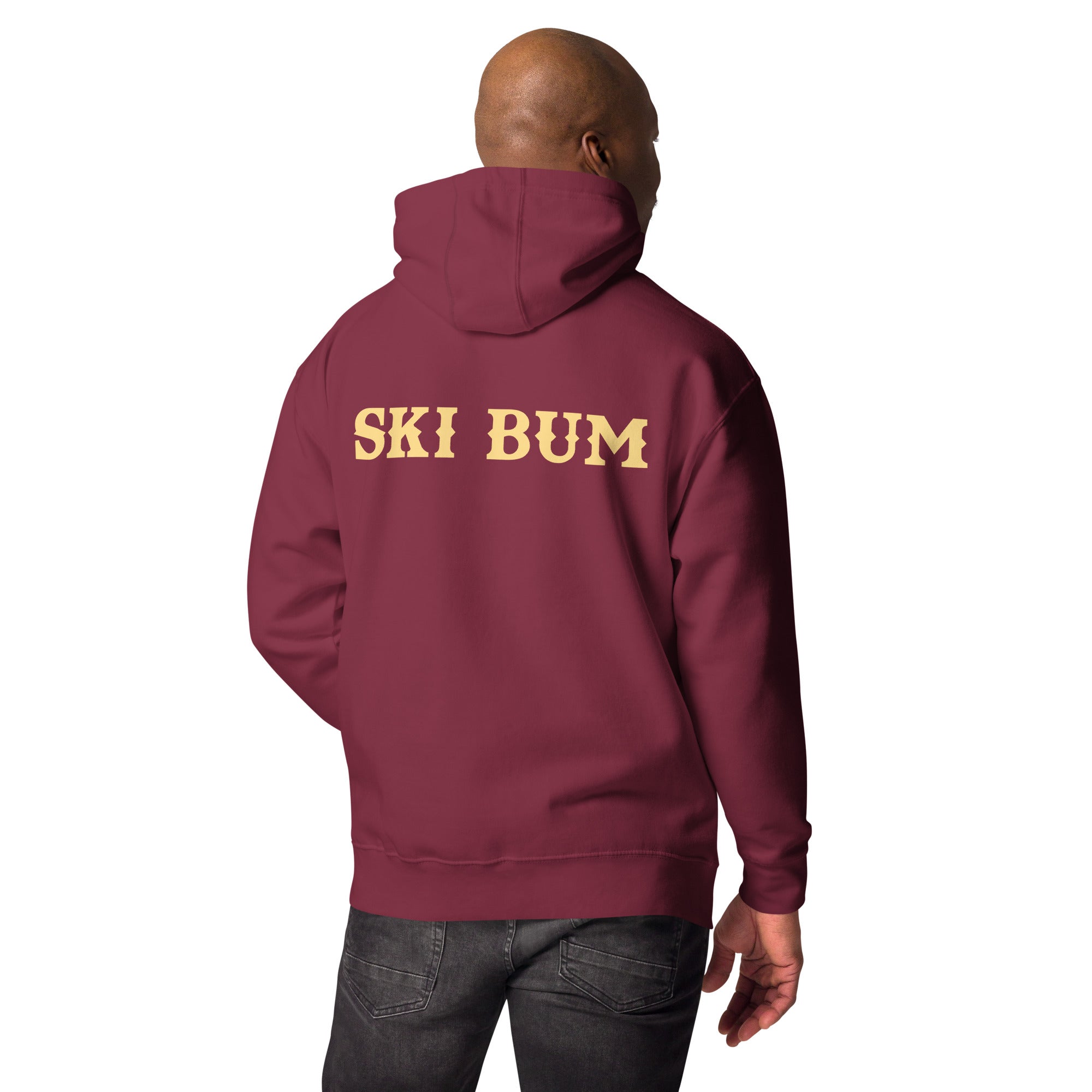 Unisex Cotton Hoodie Ski Bum light text (front & back)