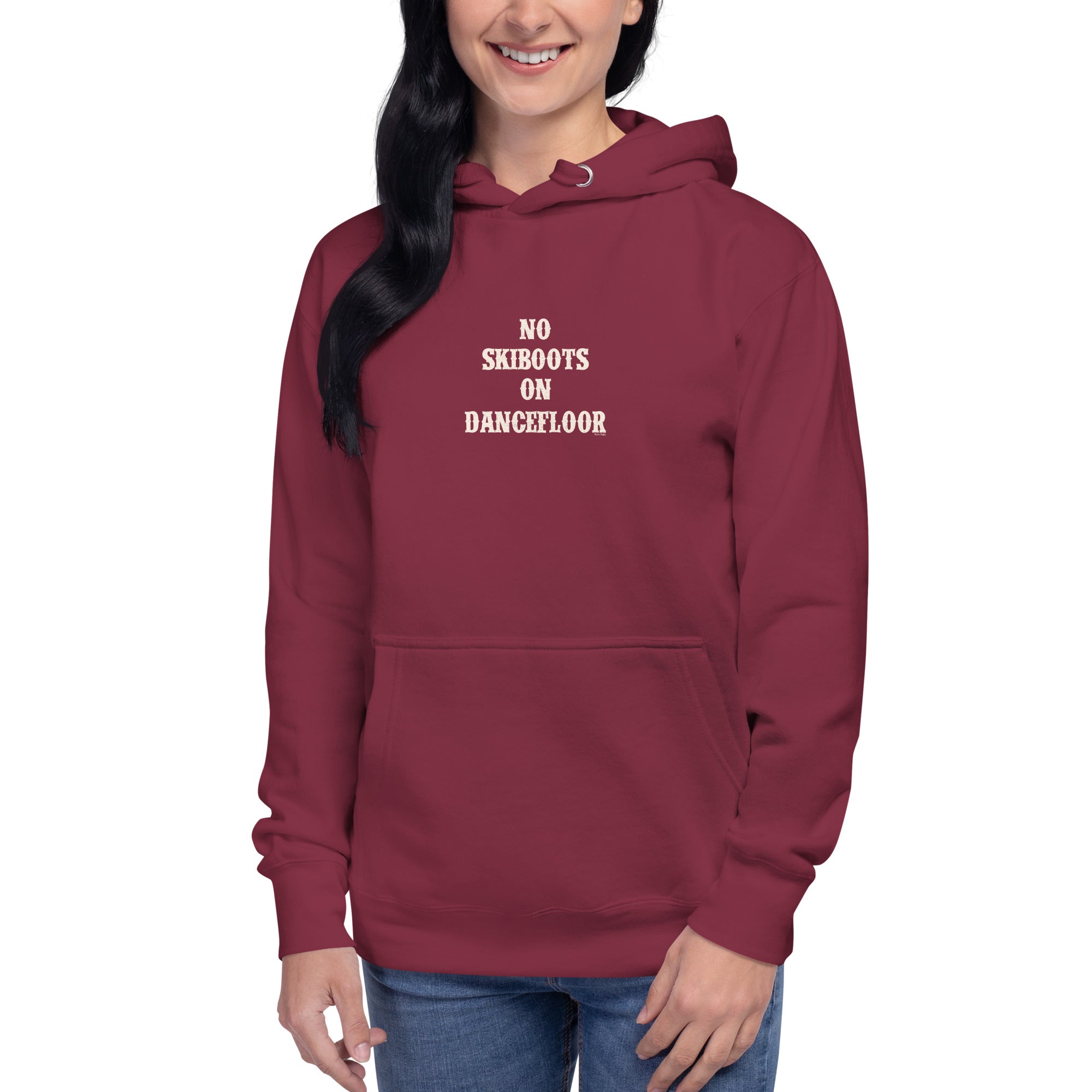 Unisex Cotton Hoodie No Skiboots on Dancefloor on dark colors