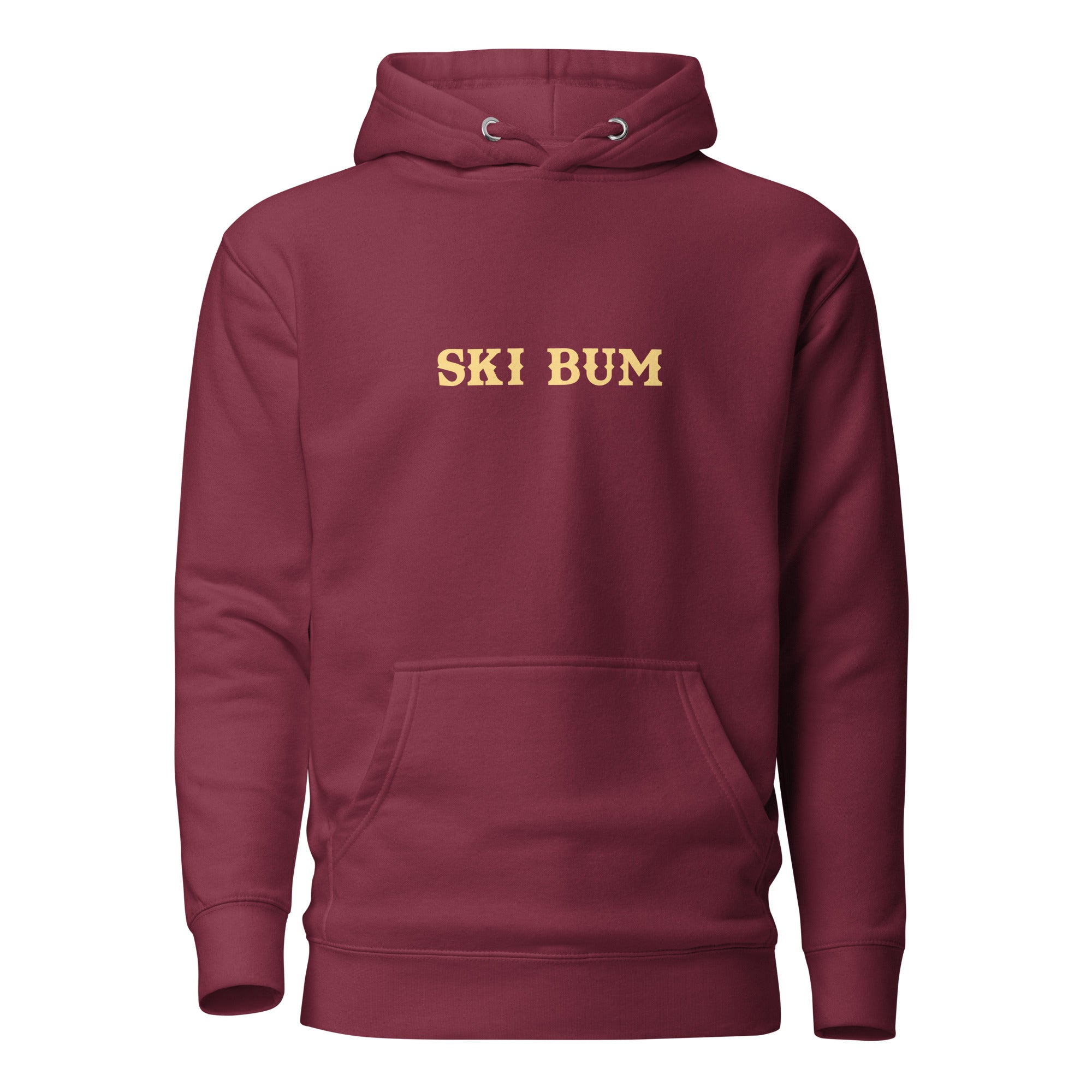 Unisex Cotton Hoodie Ski Bum light text (front & back)