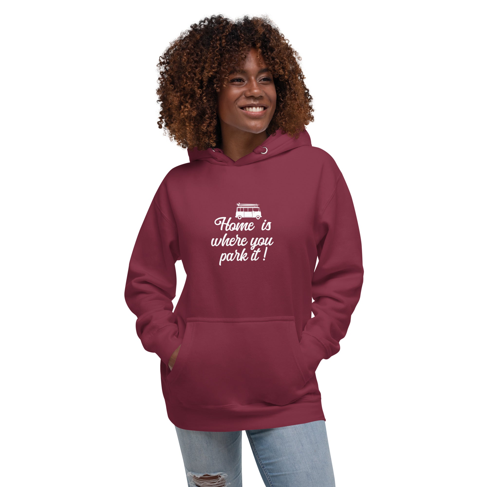 Sweat à capuche unisexe en coton White Surf Combi Home is where you park it