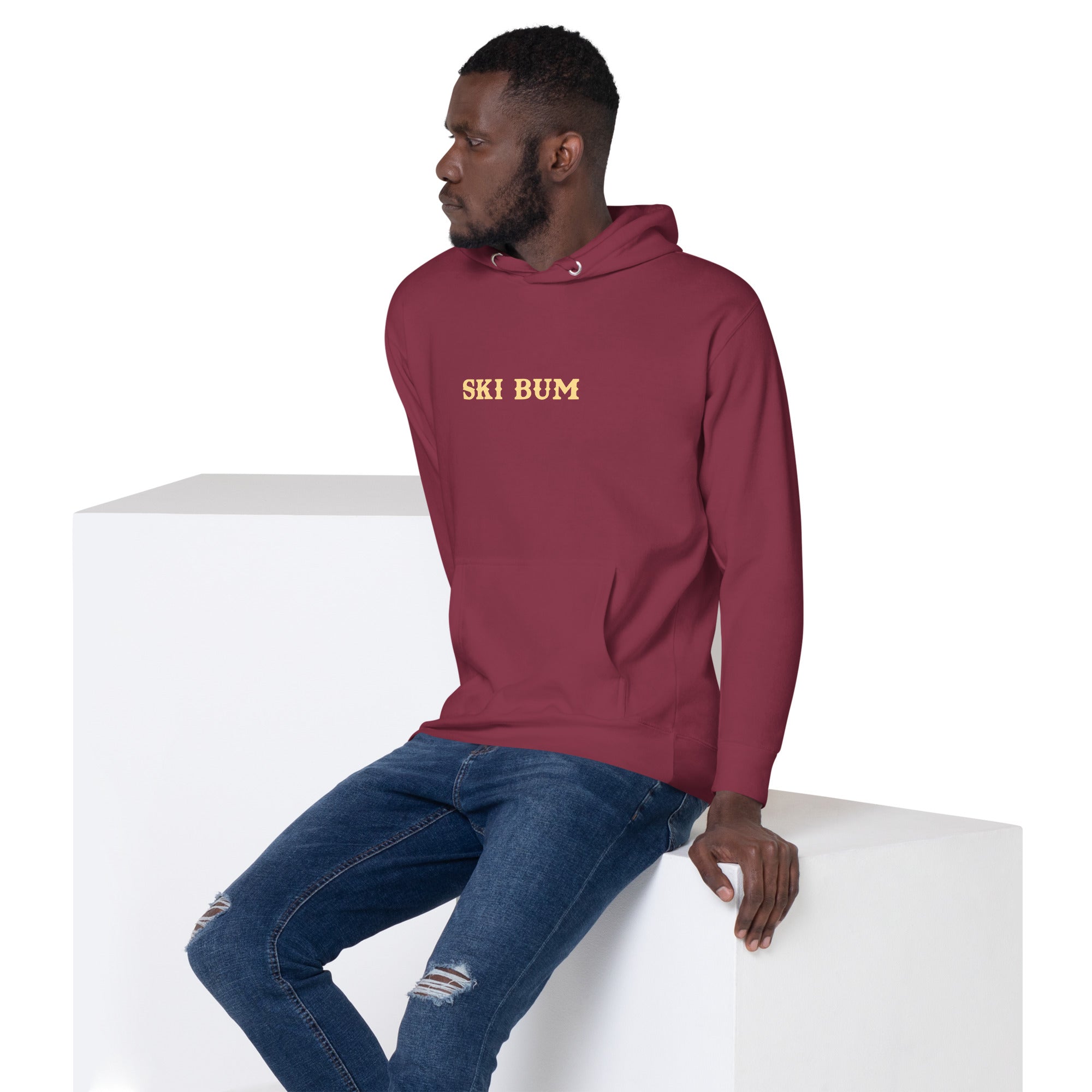 Unisex Cotton Hoodie Ski Bum light text (front & back)