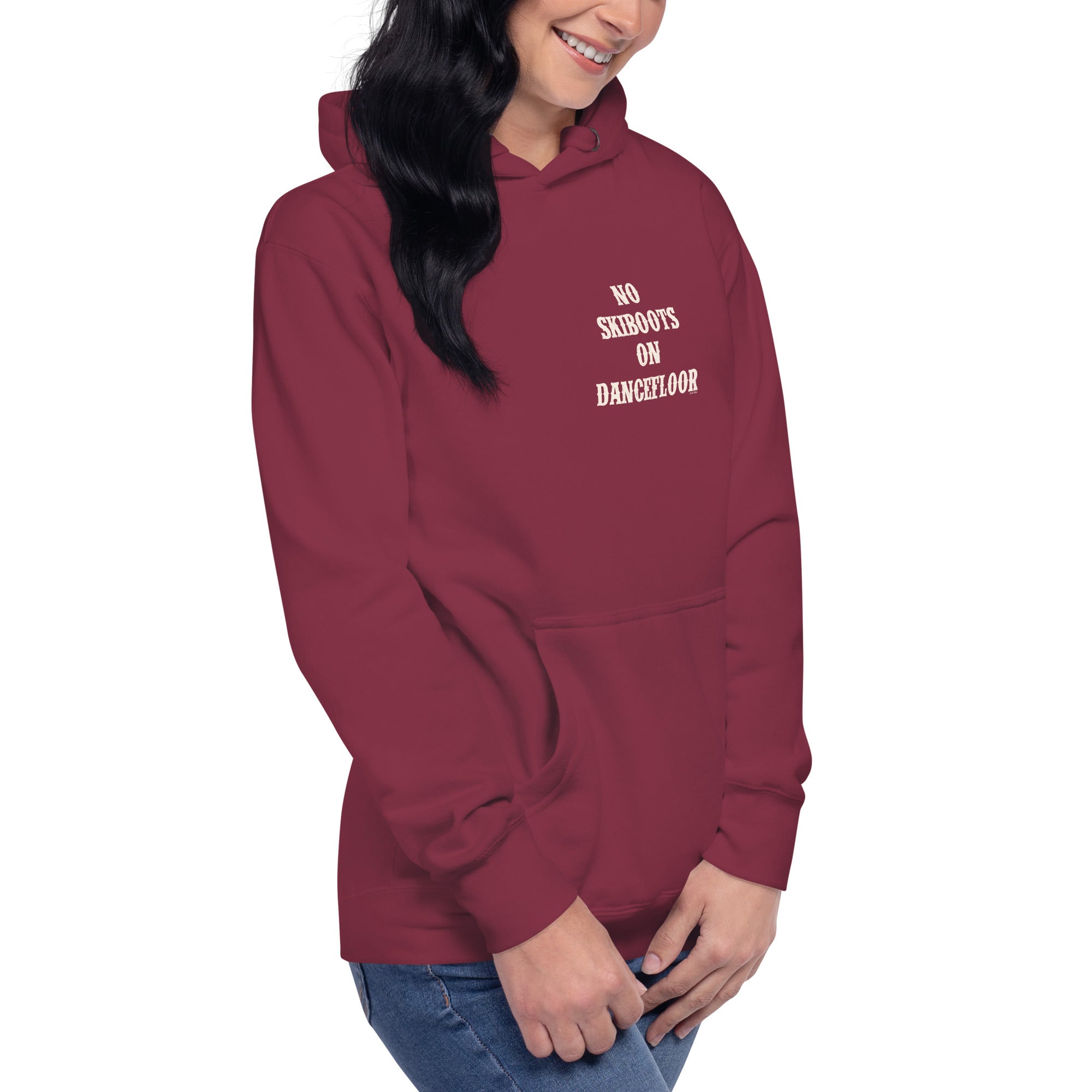 Unisex Cotton Hoodie No Skiboots on Dancefloor on dark colors