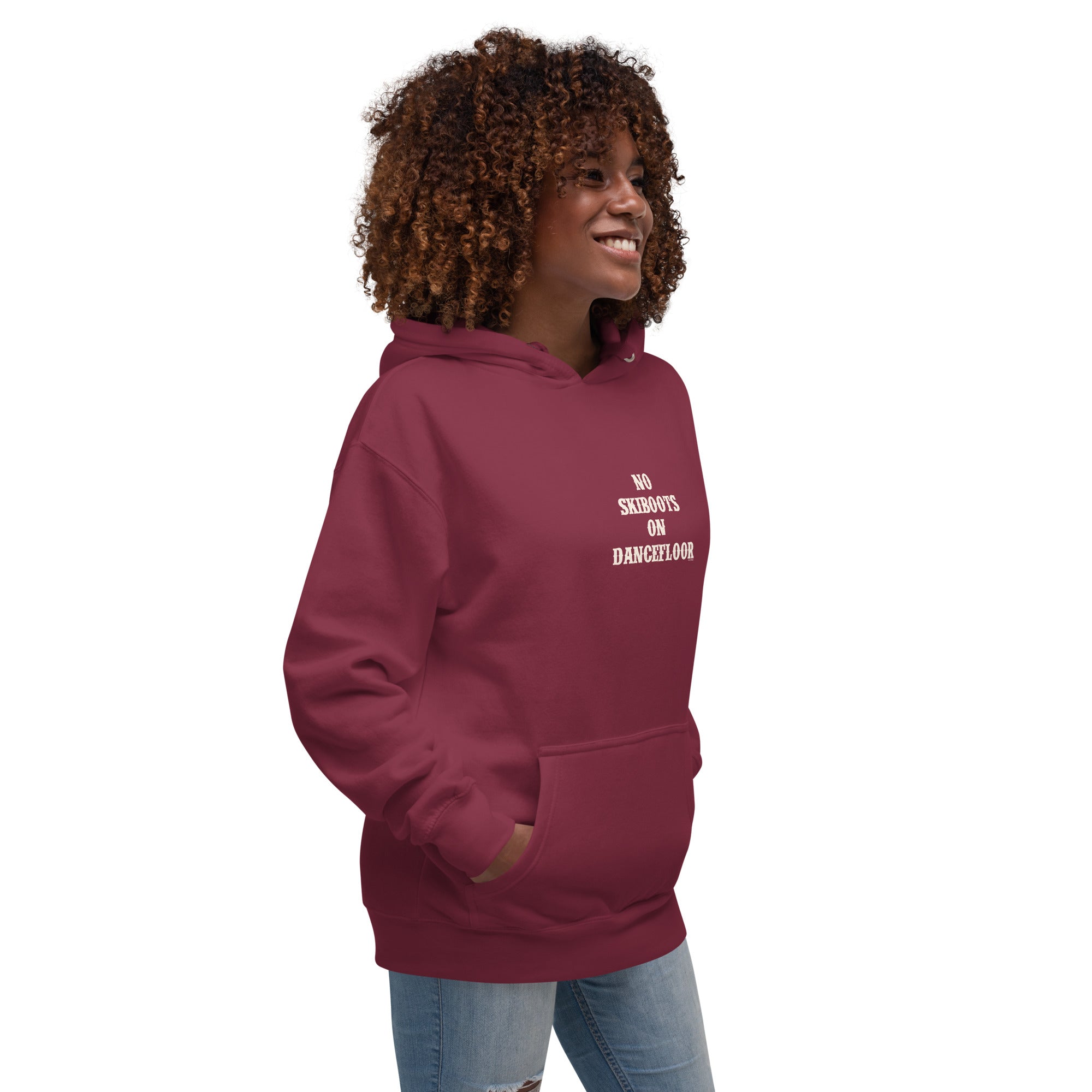 Unisex Cotton Hoodie No Skiboots on Dancefloor on dark colors