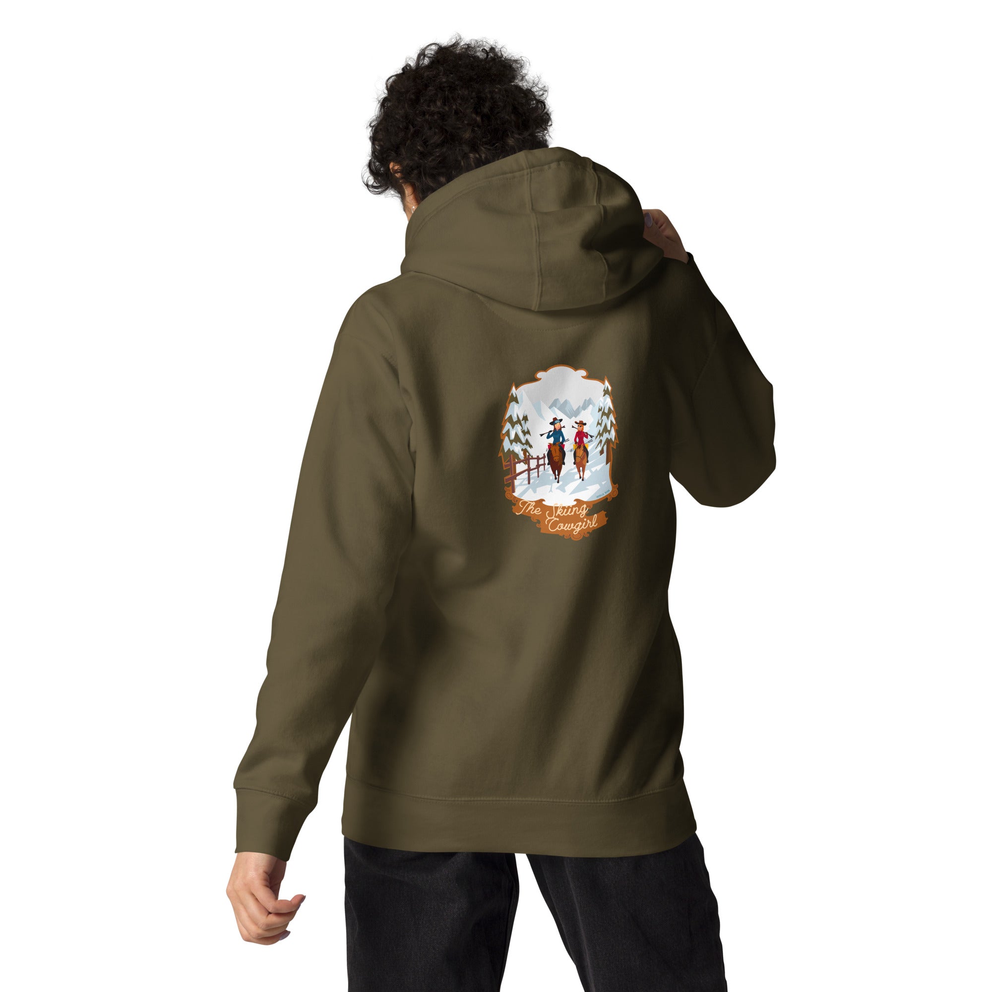 Unisex Cotton Hoodie The Skiing Cowgirl (front & back)