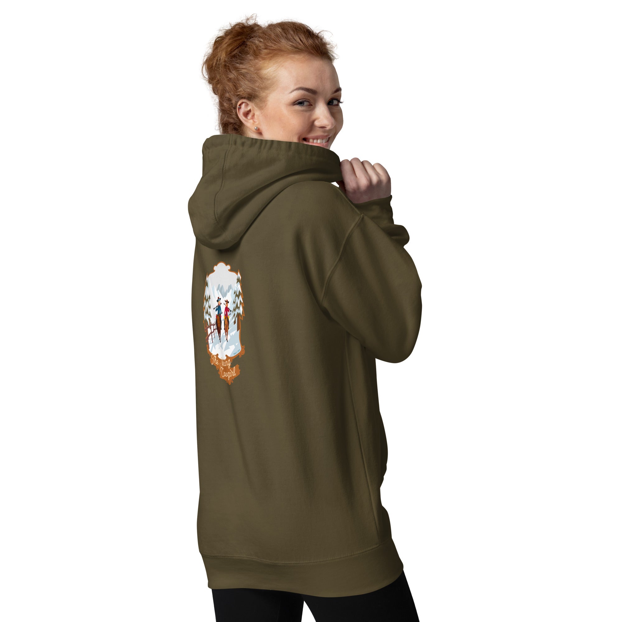 Unisex Cotton Hoodie The Skiing Cowgirl (front & back)