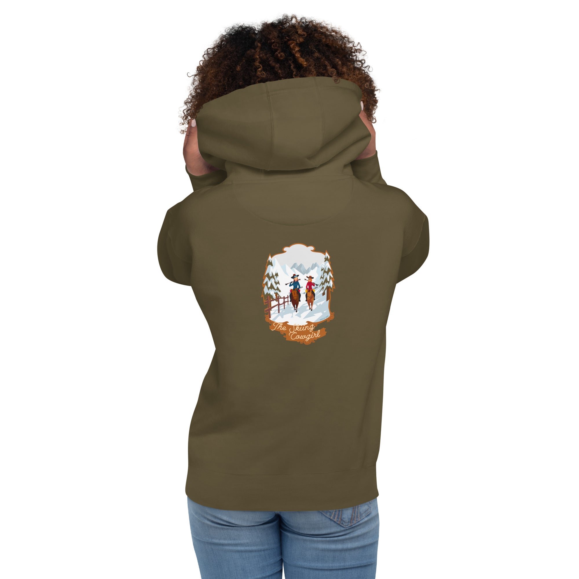 Unisex Cotton Hoodie The Skiing Cowgirl (front & back)