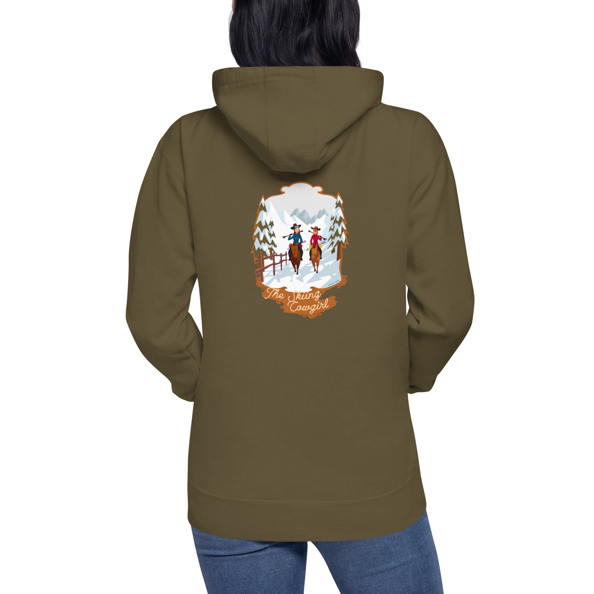 Unisex Cotton Hoodie The Skiing Cowgirl (front & back)