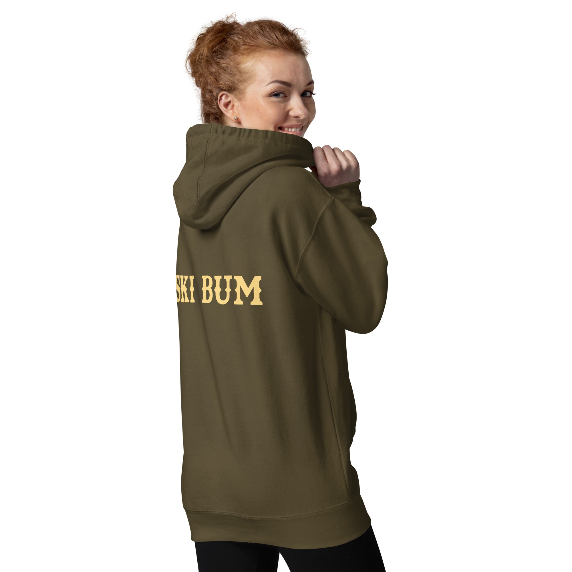 Unisex Cotton Hoodie Ski Bum light text (front & back)