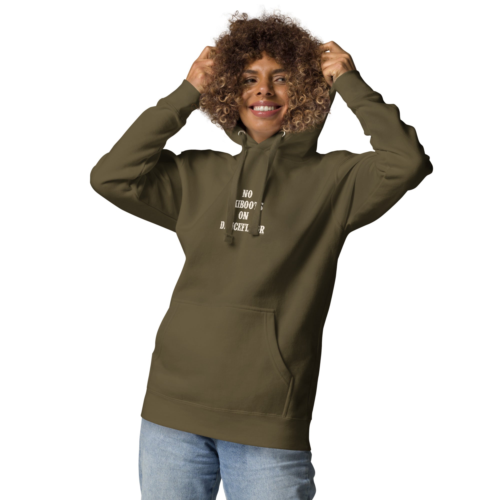 Unisex Cotton Hoodie No Skiboots on Dancefloor on dark colors