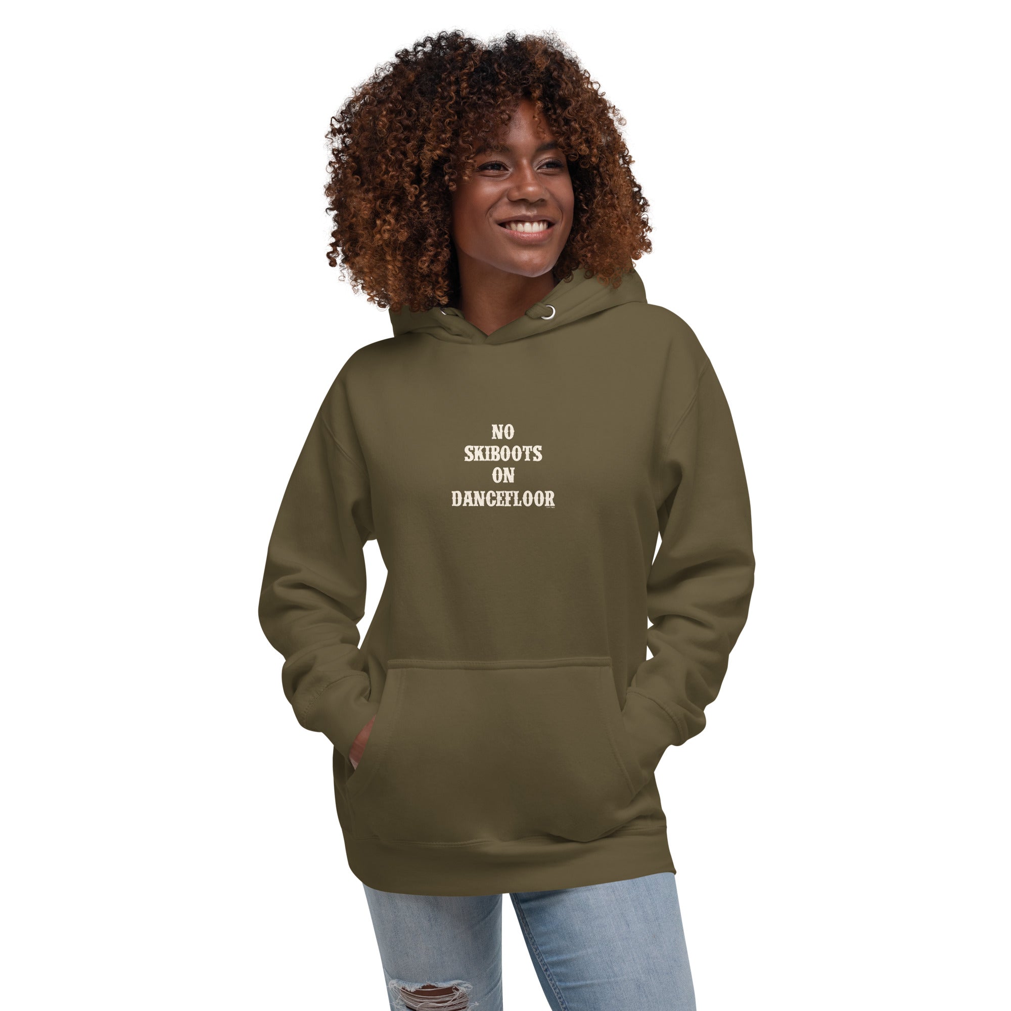 Unisex Cotton Hoodie No Skiboots on Dancefloor on dark colors