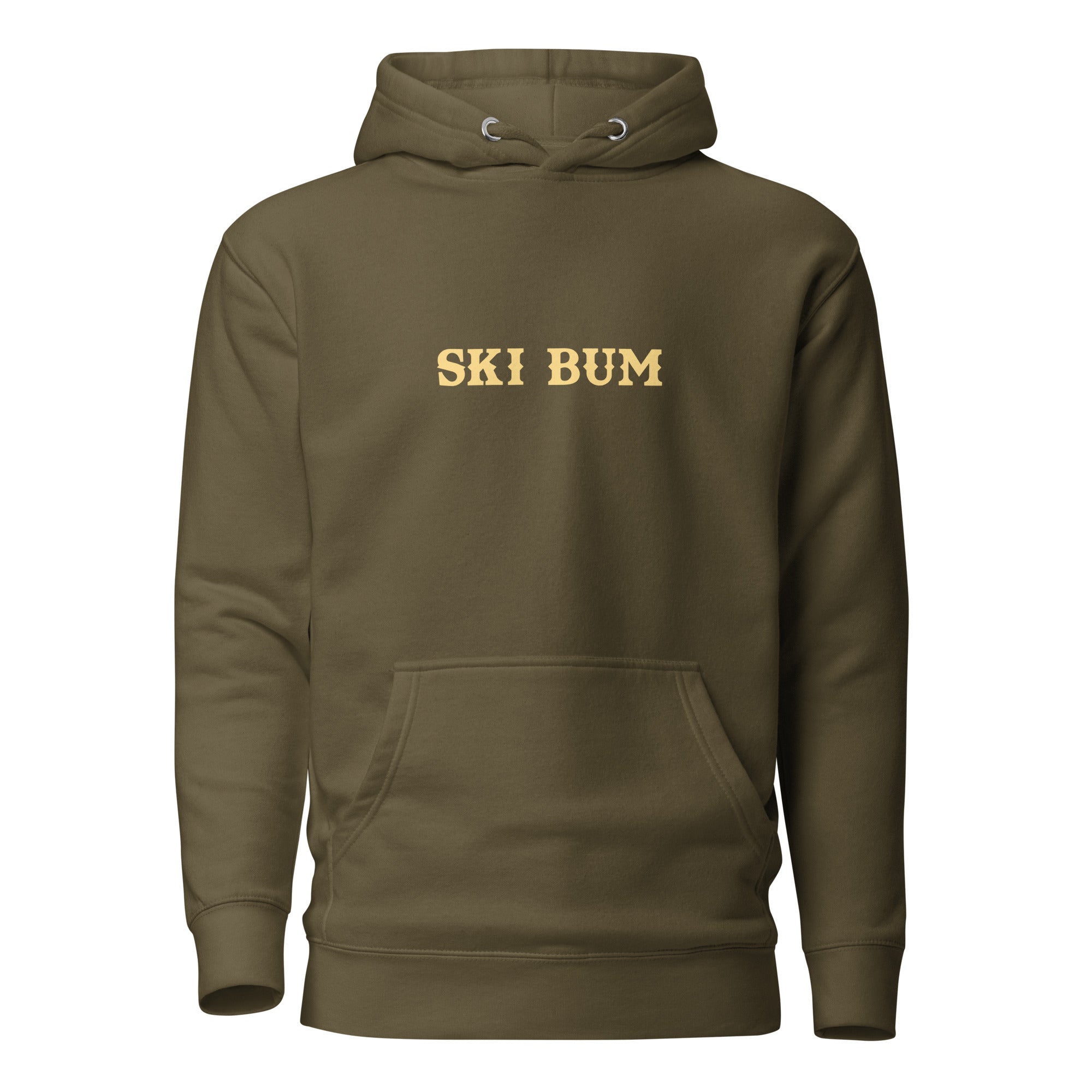 Unisex Cotton Hoodie Ski Bum light text (front & back)