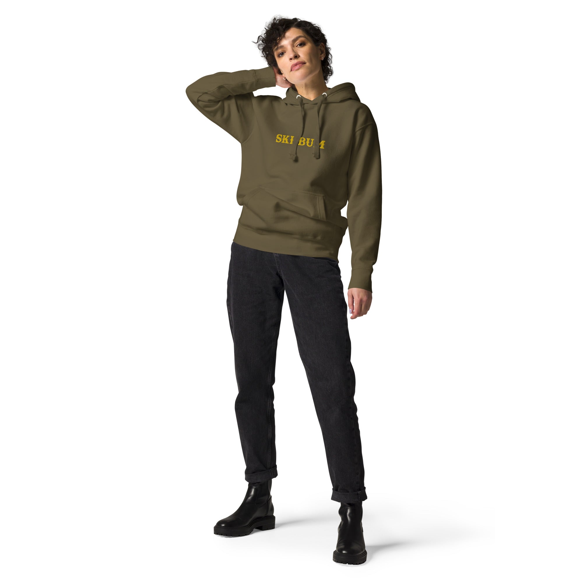 Unisex Cotton Hoodie Ski Bum Gold embroidered pattern