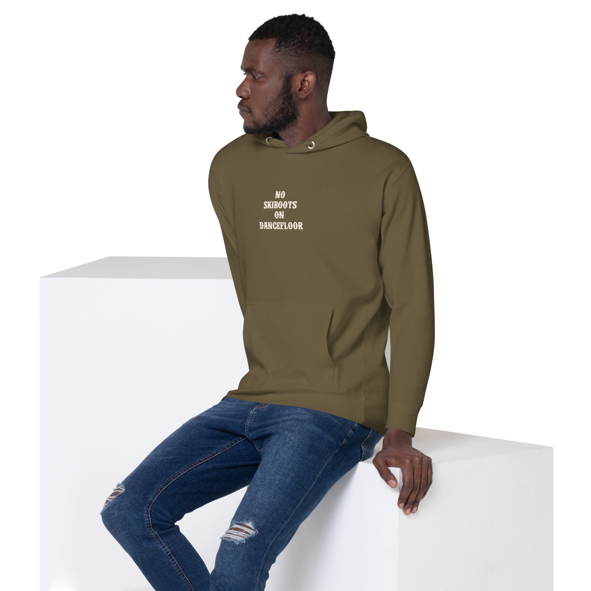 Unisex Cotton Hoodie No Skiboots on Dancefloor on dark colors