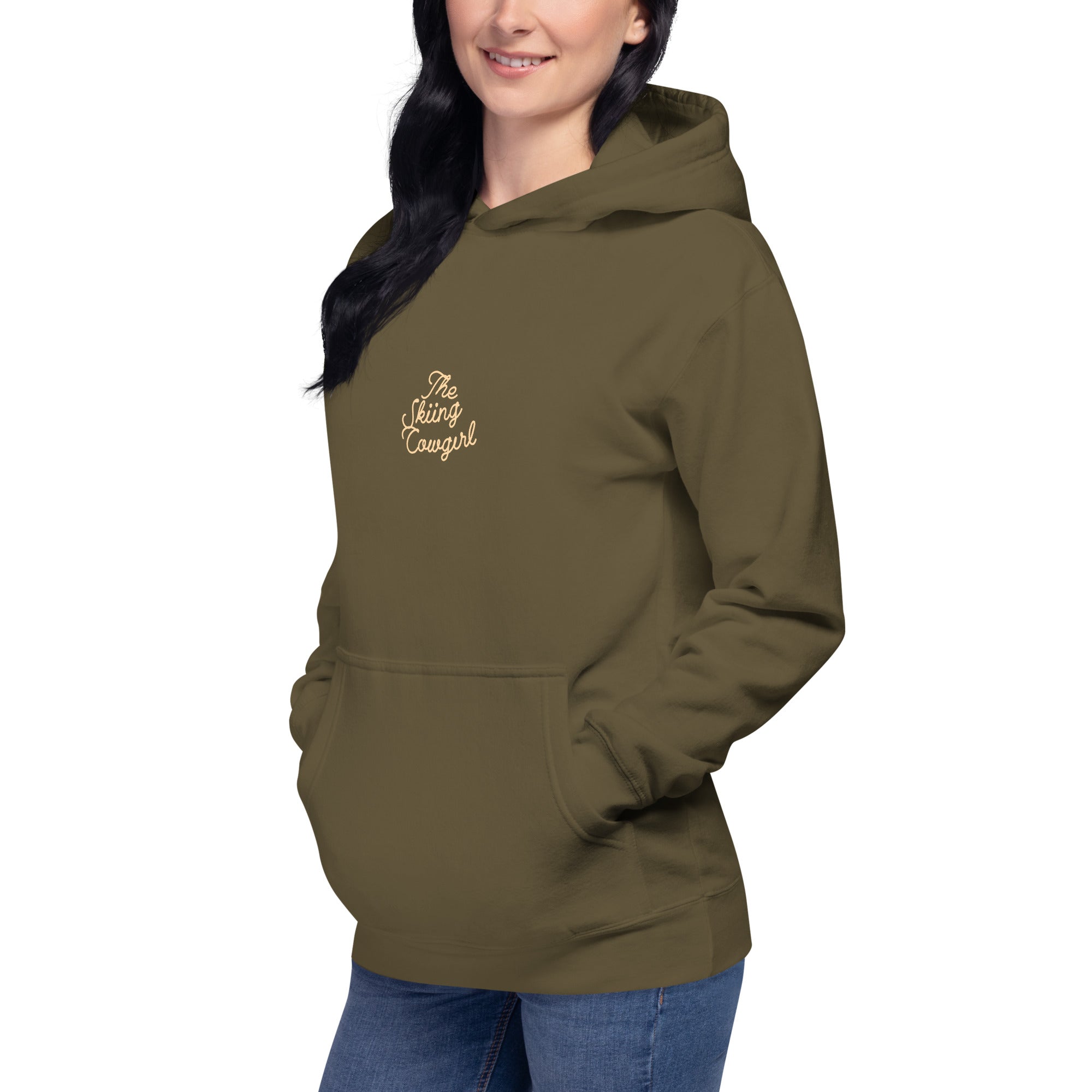 Unisex Cotton Hoodie The Skiing Cowgirl (front & back)