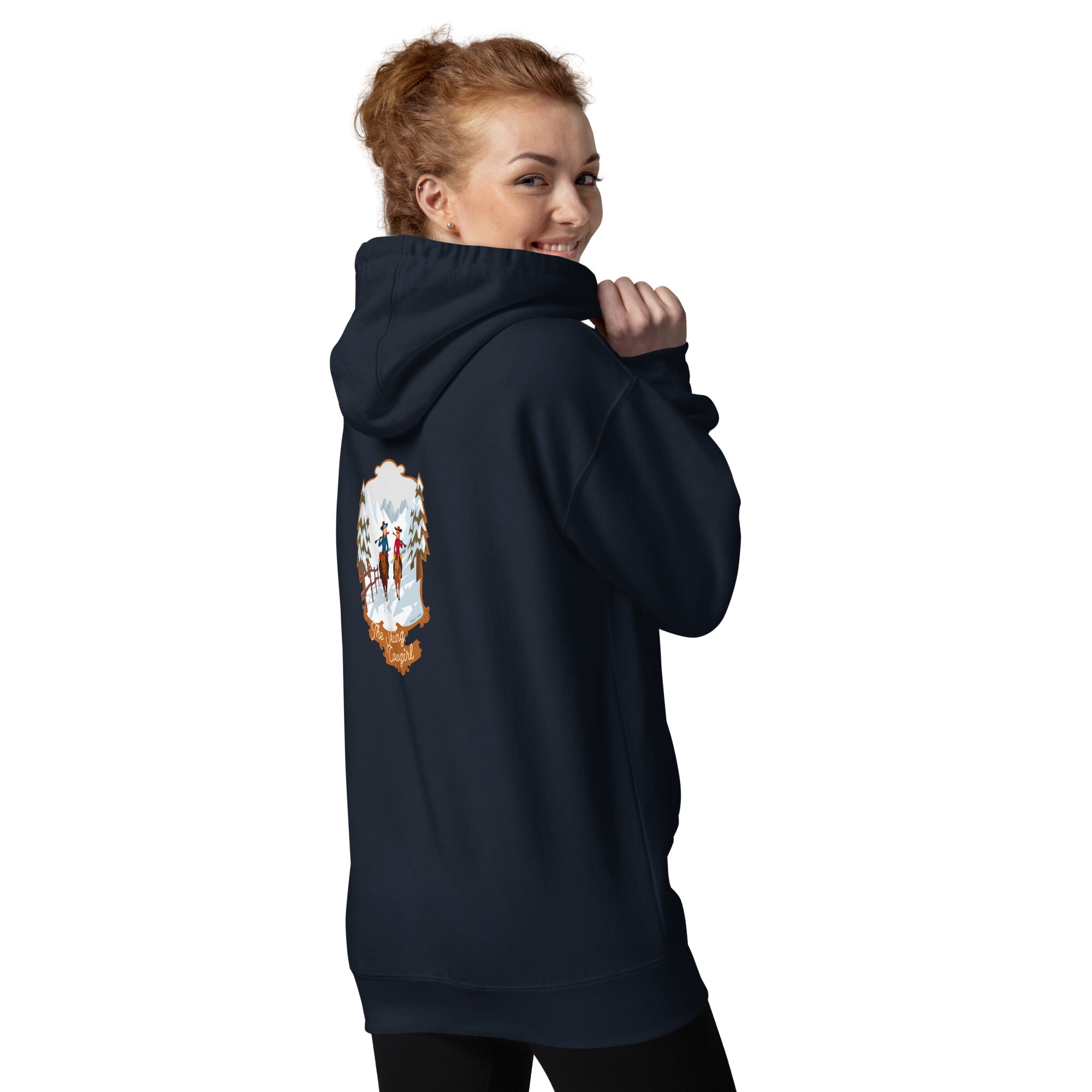 Unisex Cotton Hoodie The Skiing Cowgirl (front & back)