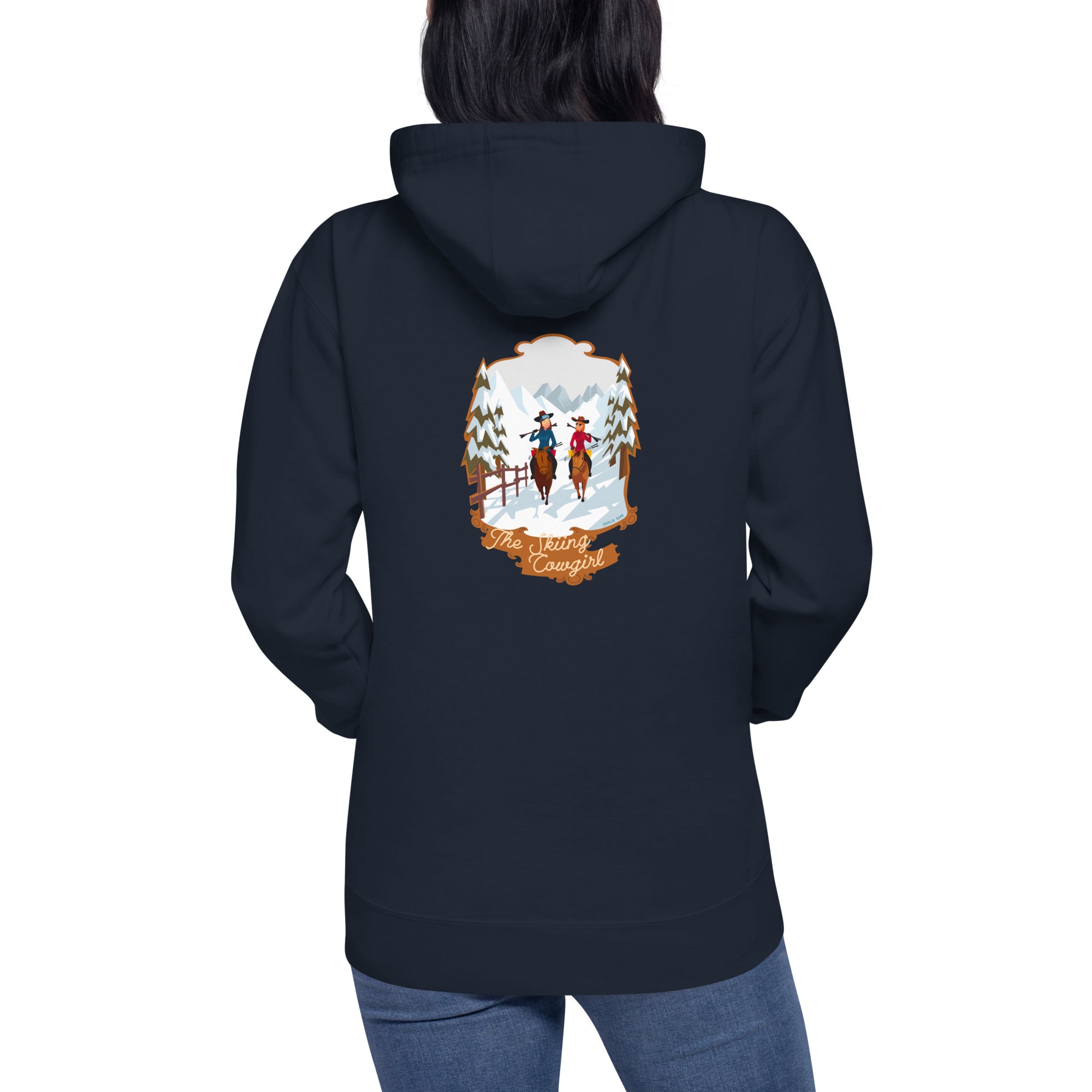 Unisex Cotton Hoodie The Skiing Cowgirl (front & back)