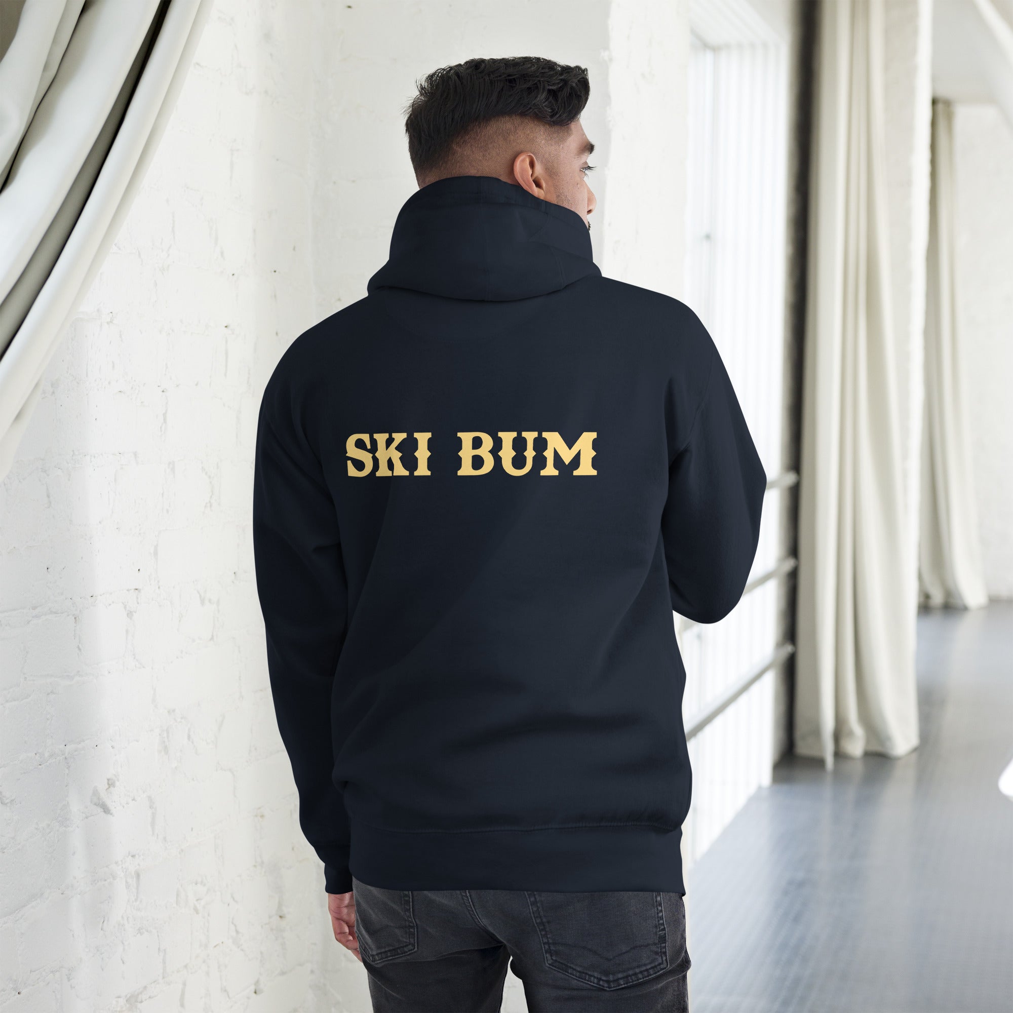 Unisex Cotton Hoodie Ski Bum light text (front & back)