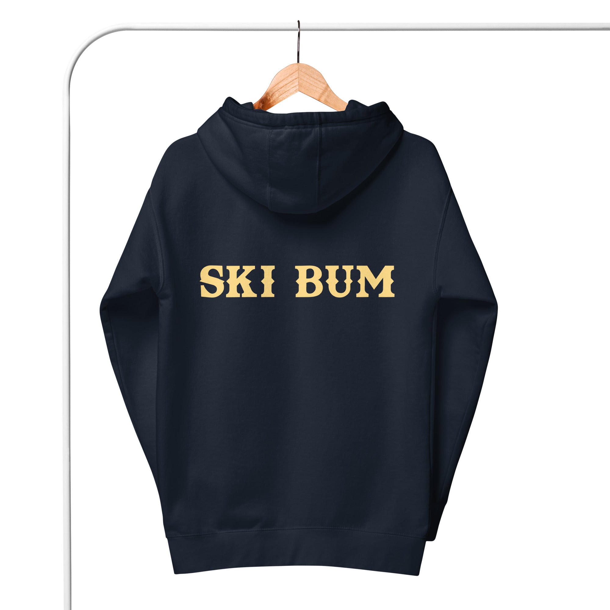 Unisex Cotton Hoodie Ski Bum light text (front & back)