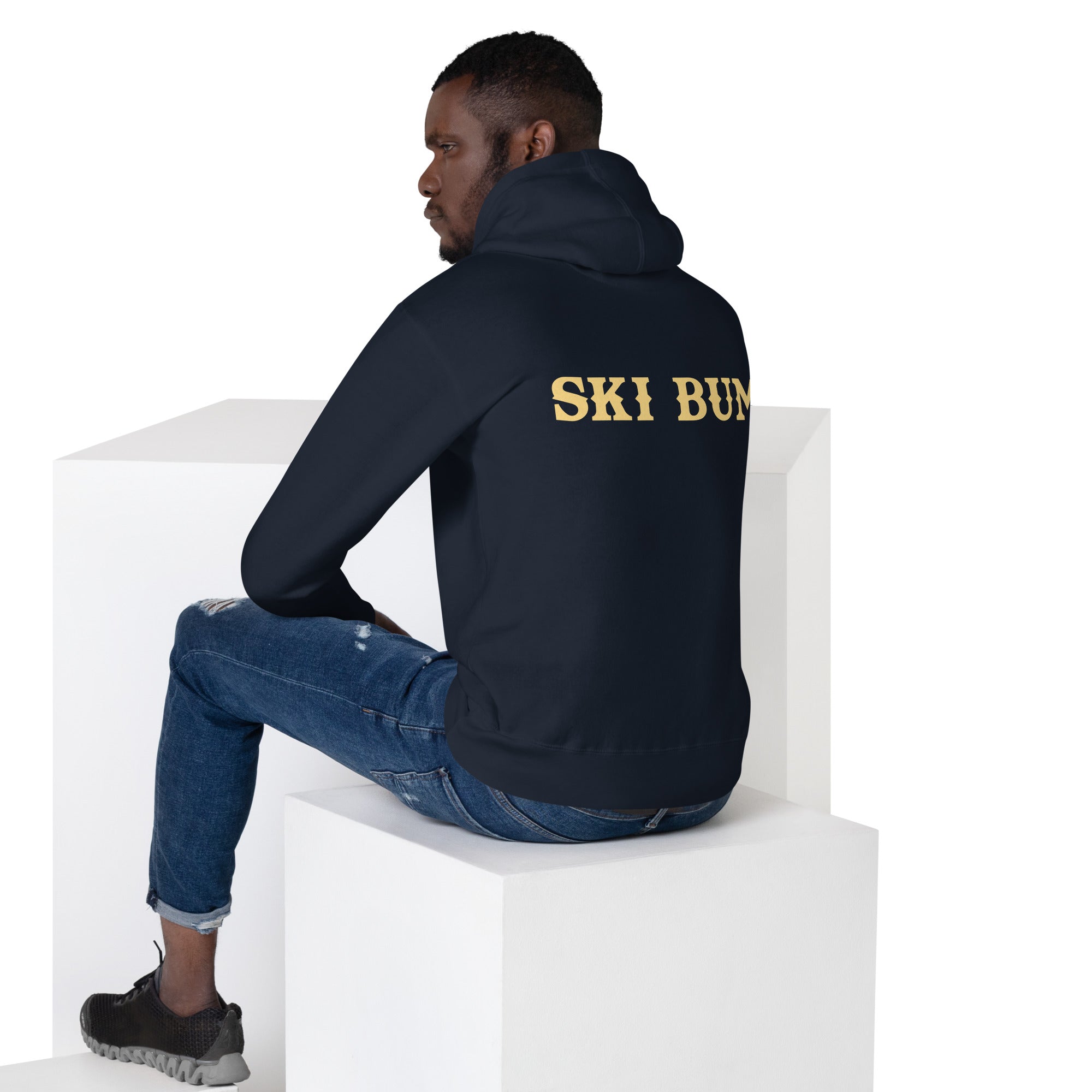 Unisex Cotton Hoodie Ski Bum light text (front & back)