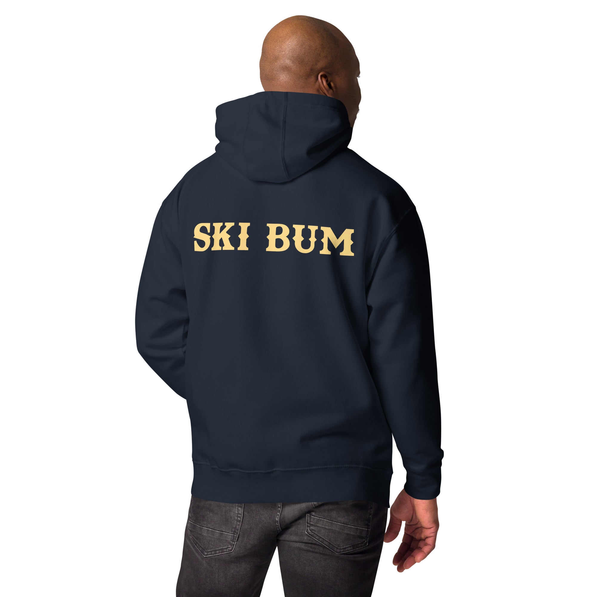 Unisex Cotton Hoodie Ski Bum light text (front & back)