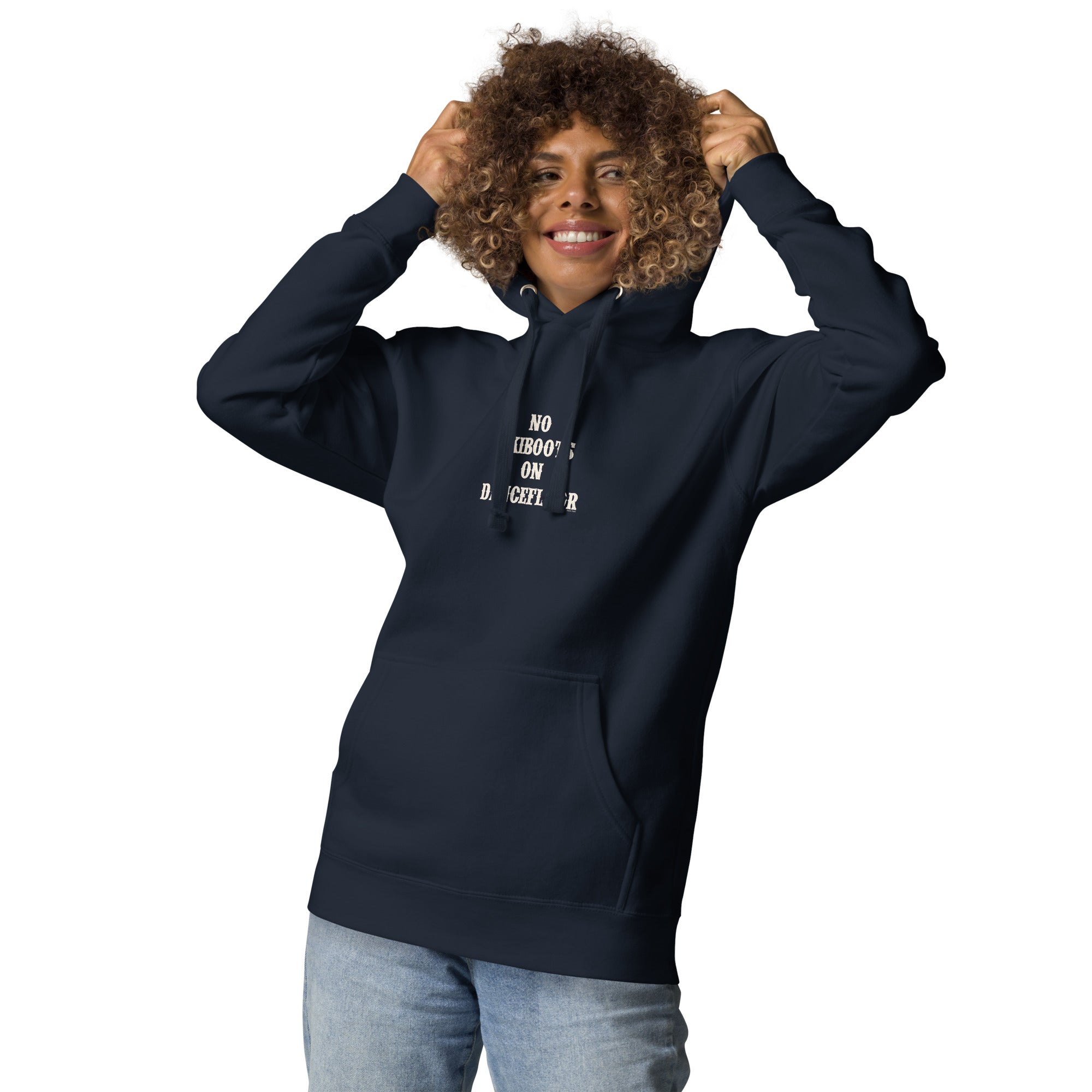 Unisex Cotton Hoodie No Skiboots on Dancefloor on dark colors