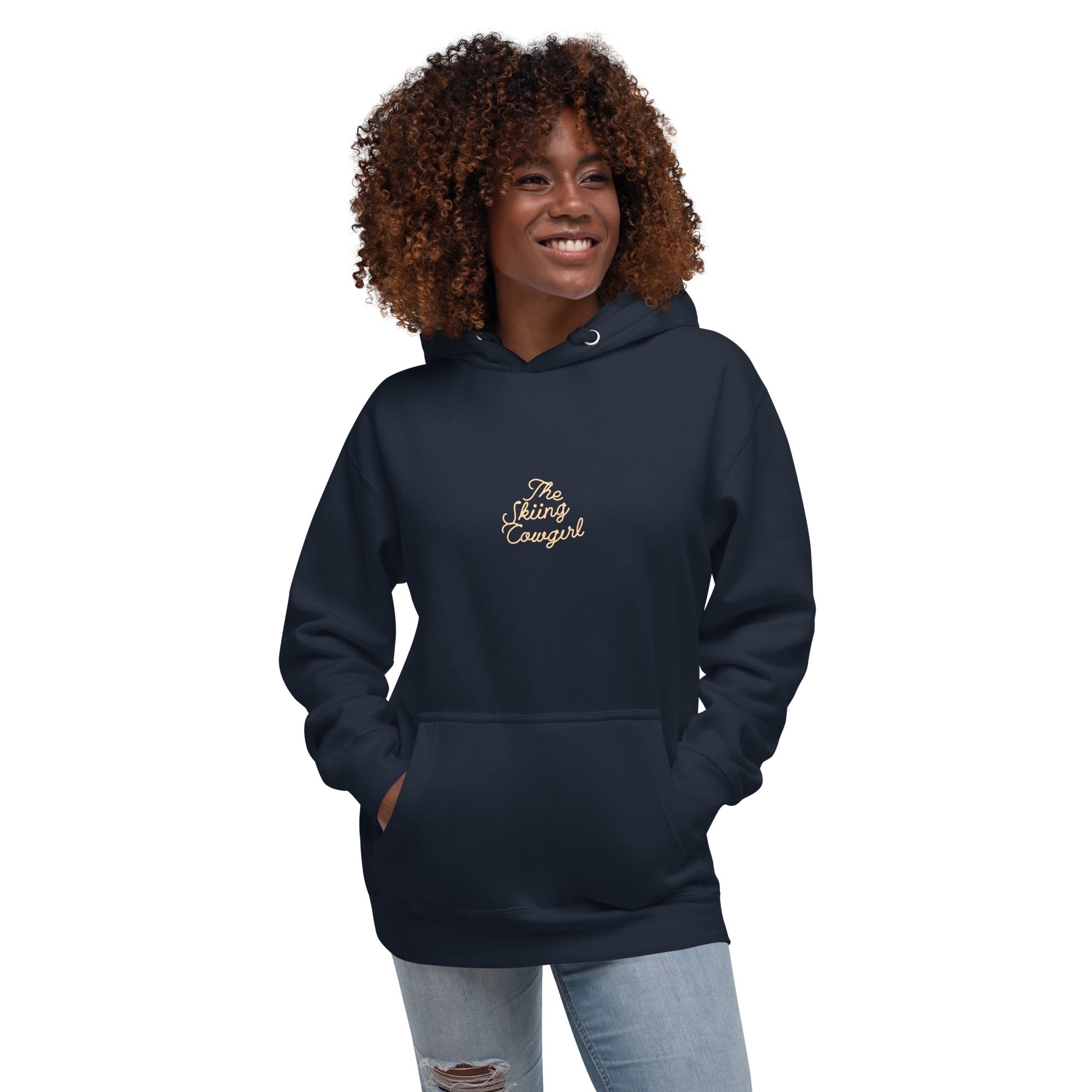 Unisex Cotton Hoodie The Skiing Cowgirl (front & back)