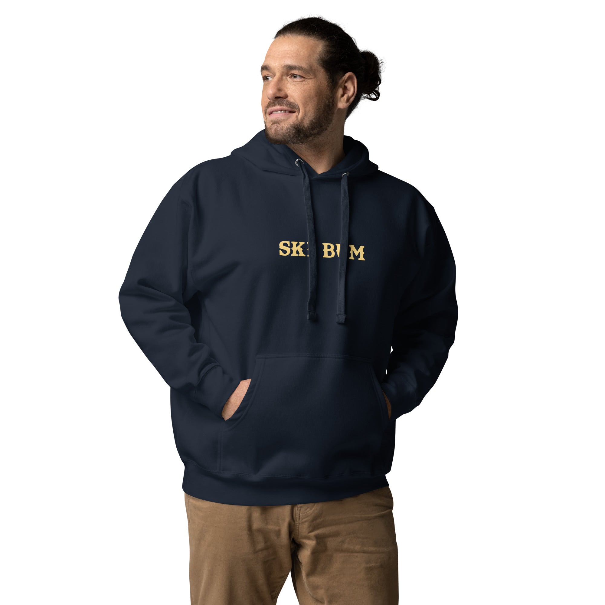 Unisex Cotton Hoodie Ski Bum light text (front & back)