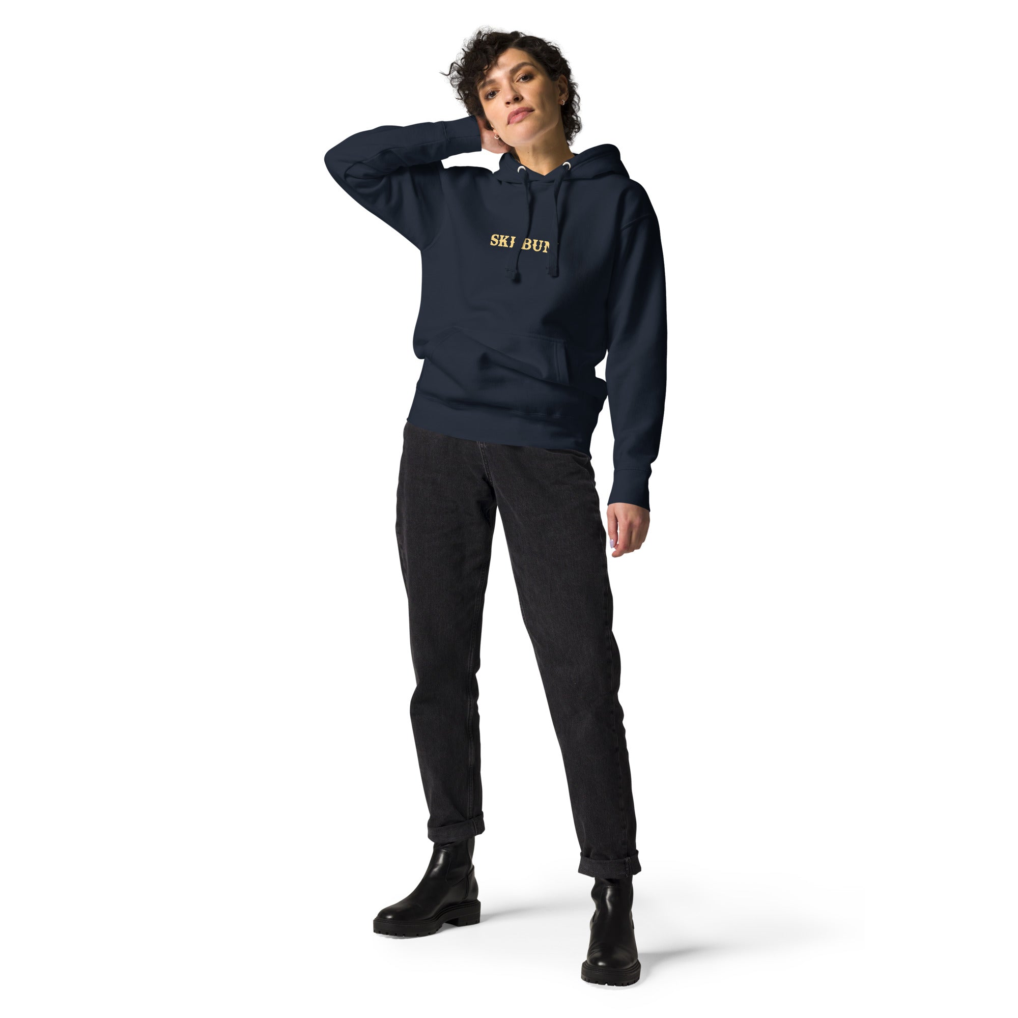 Unisex Cotton Hoodie Ski Bum light text (front & back)