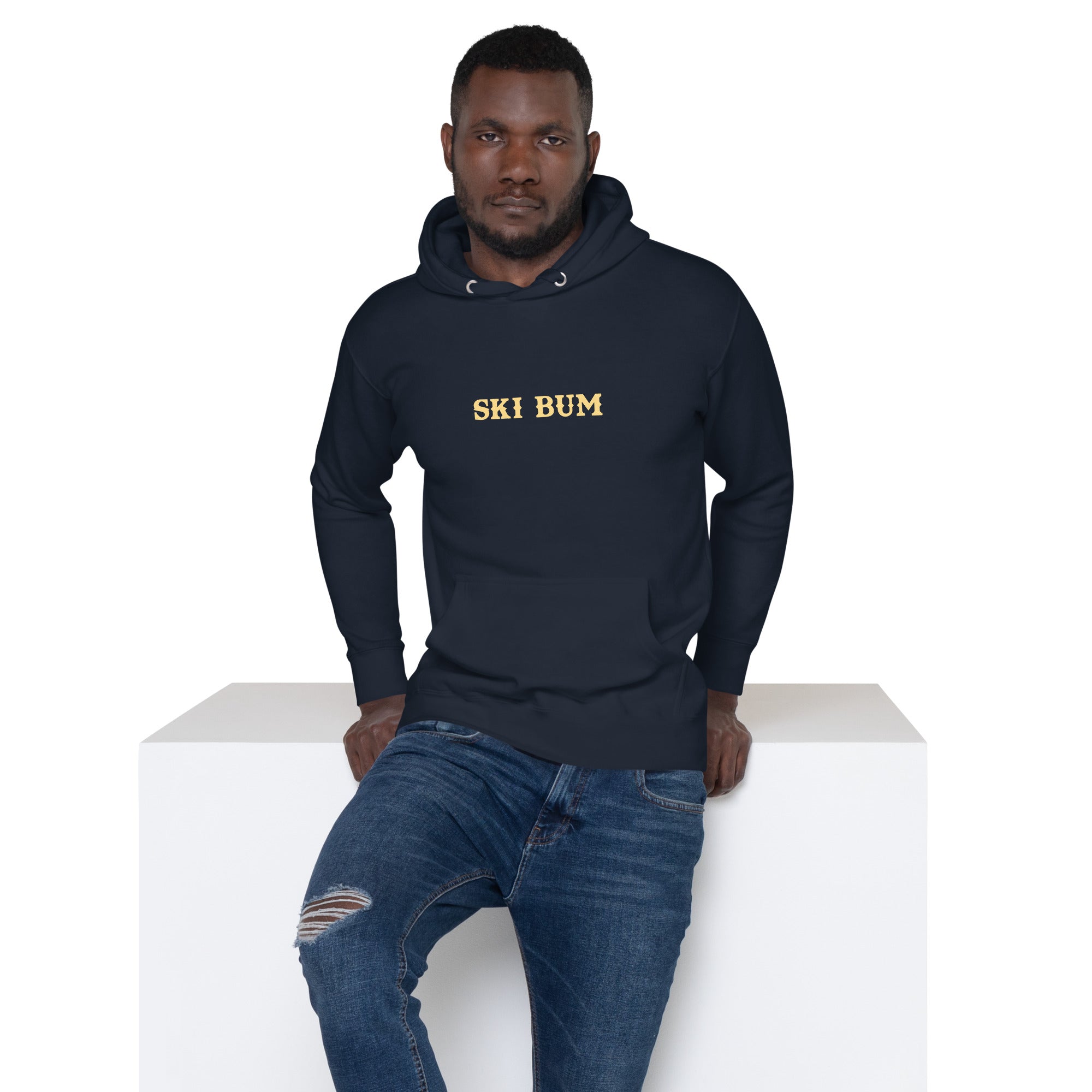 Unisex Cotton Hoodie Ski Bum light text (front & back)