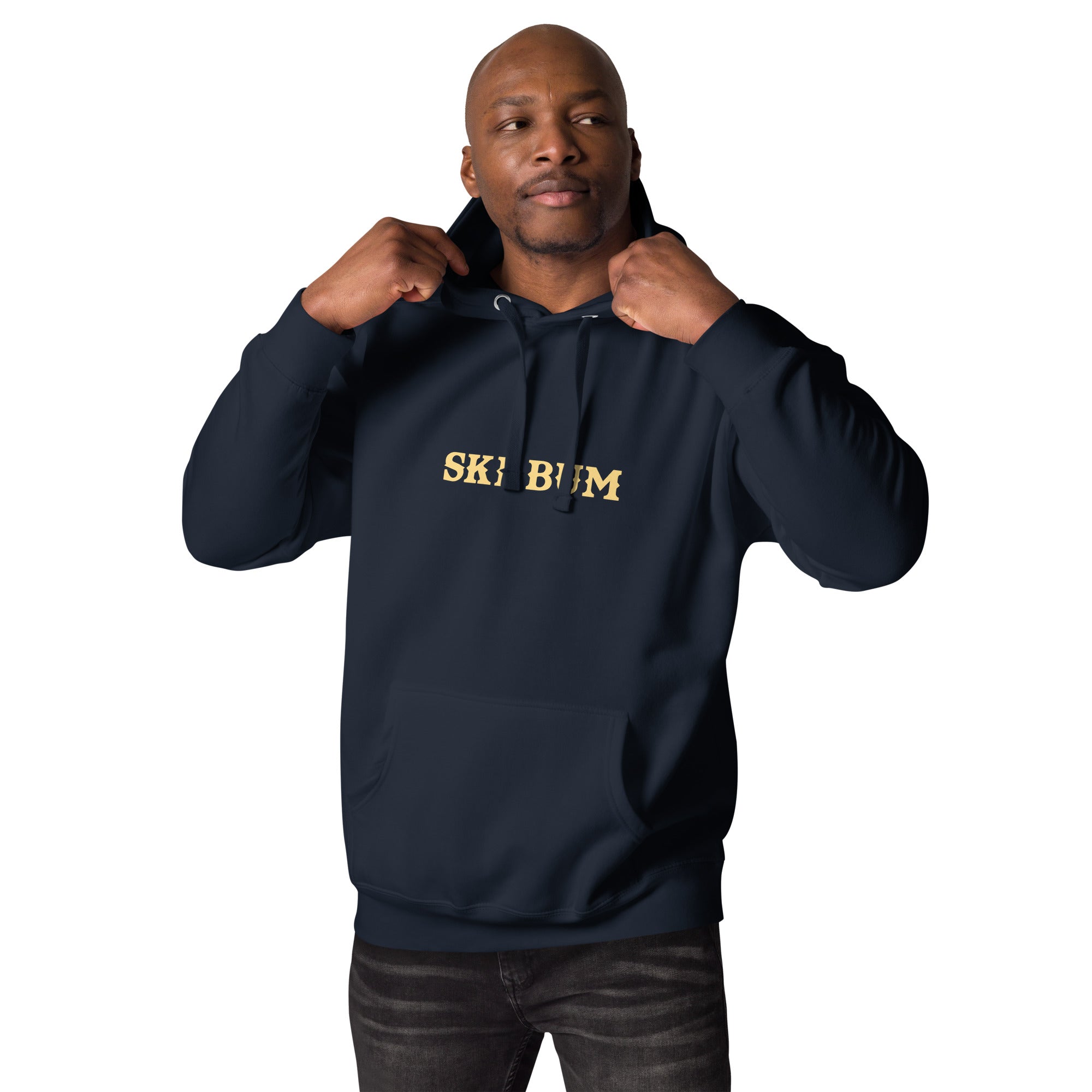 Unisex Cotton Hoodie Ski Bum light text (front & back)