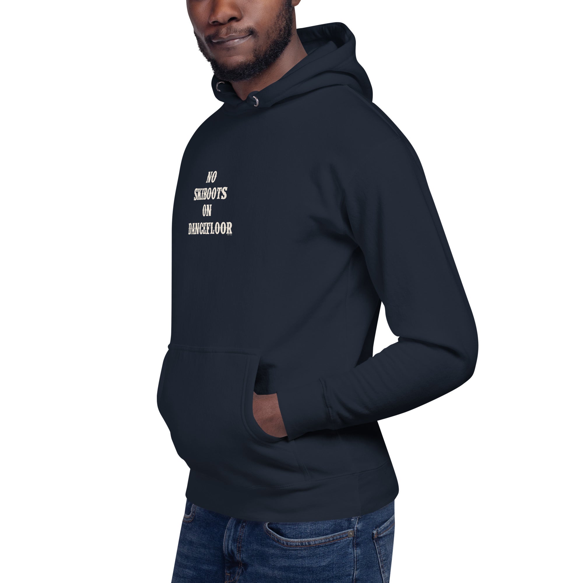 Unisex Cotton Hoodie No Skiboots on Dancefloor on dark colors