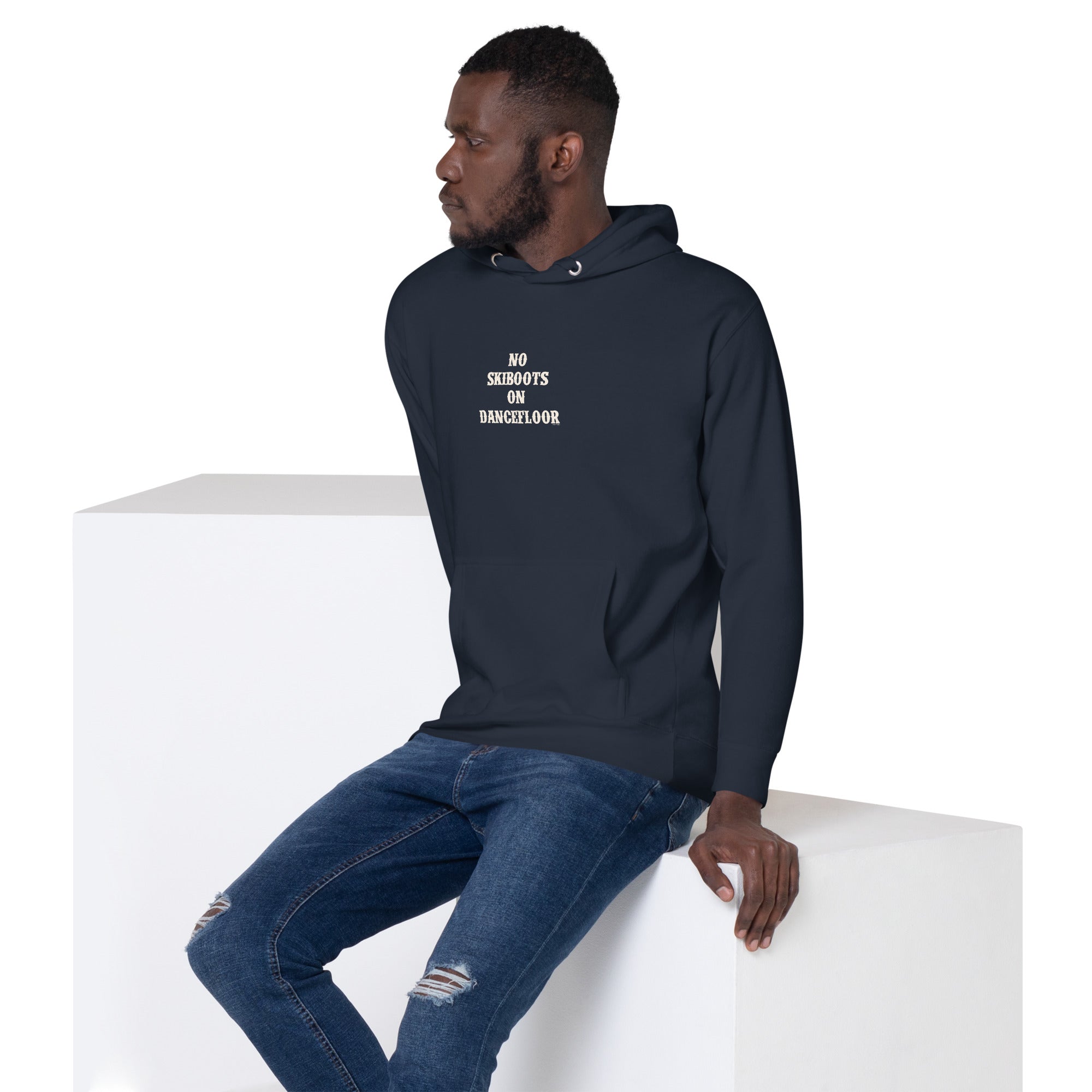 Unisex Cotton Hoodie No Skiboots on Dancefloor on dark colors