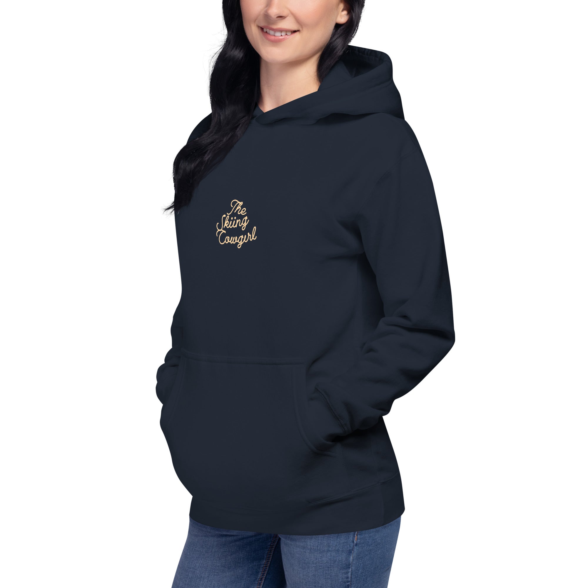 Unisex Cotton Hoodie The Skiing Cowgirl (front & back)