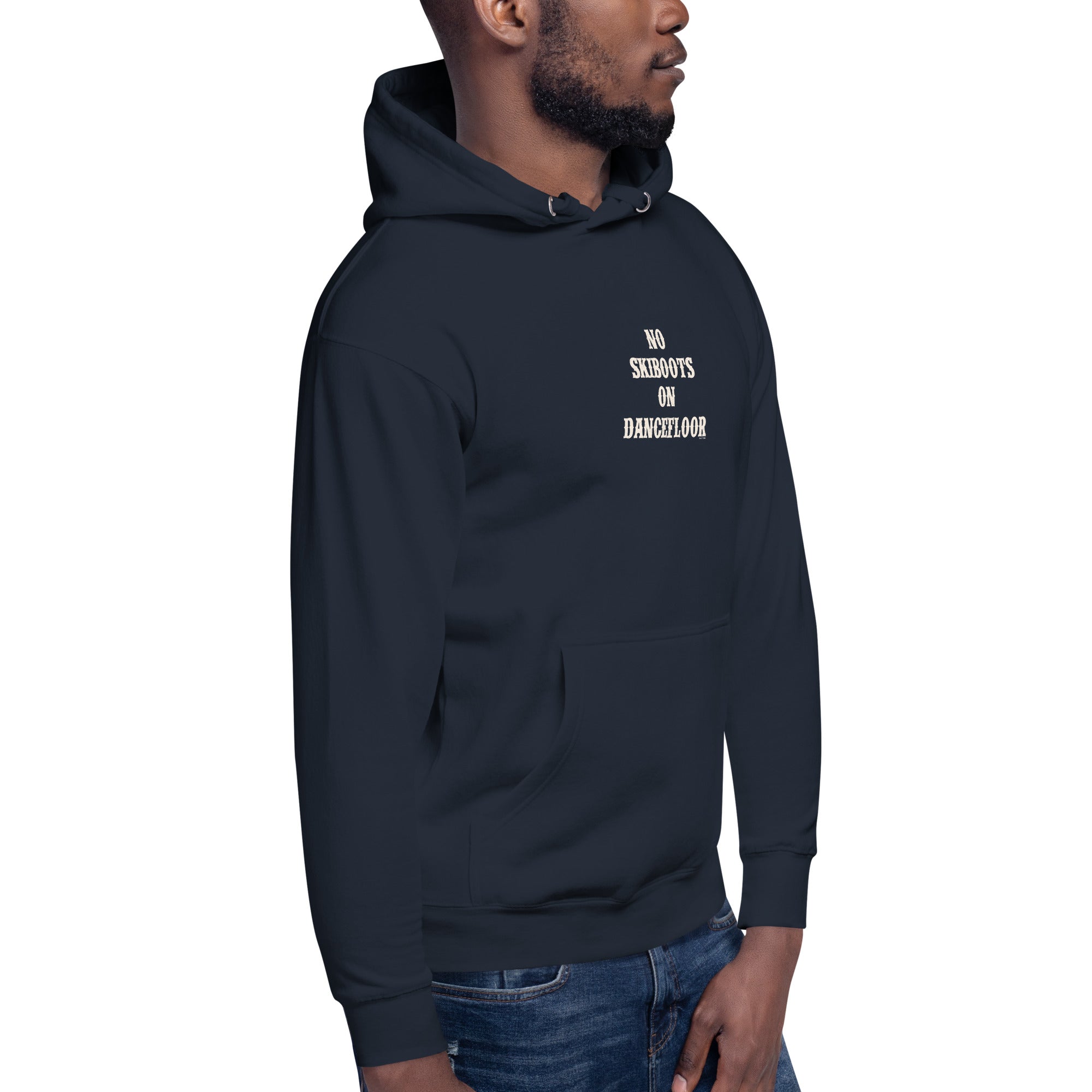 Unisex Cotton Hoodie No Skiboots on Dancefloor on dark colors