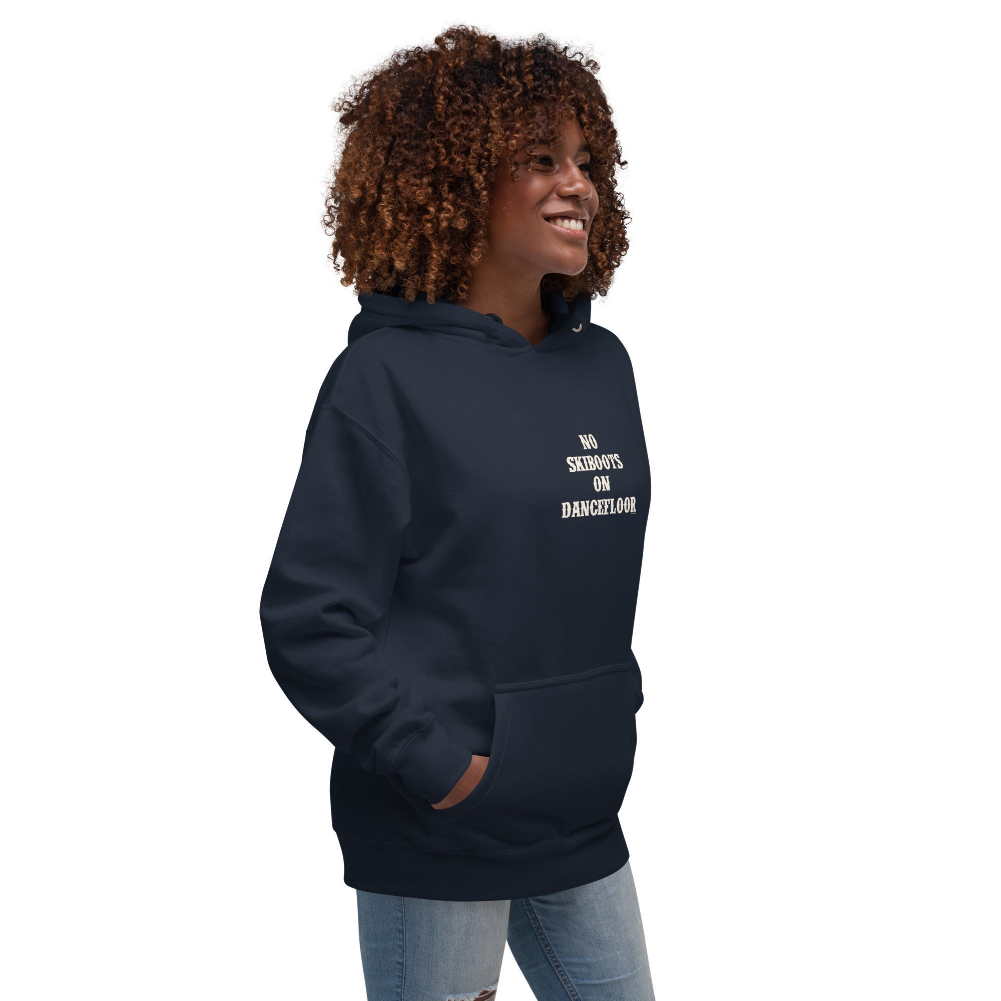 Unisex Cotton Hoodie No Skiboots on Dancefloor on dark colors