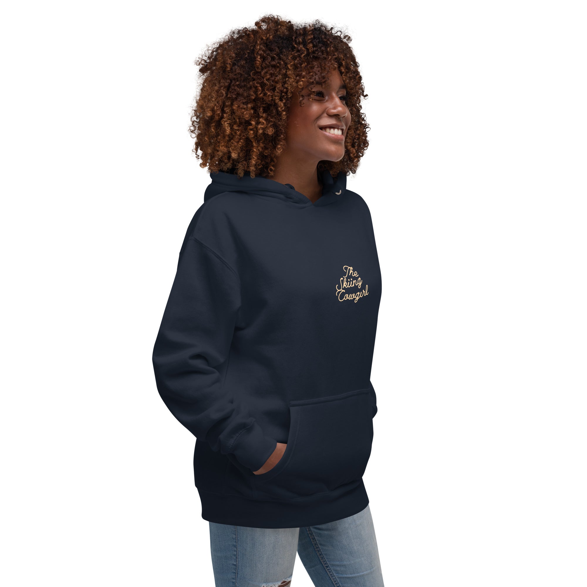 Unisex Cotton Hoodie The Skiing Cowgirl (front & back)